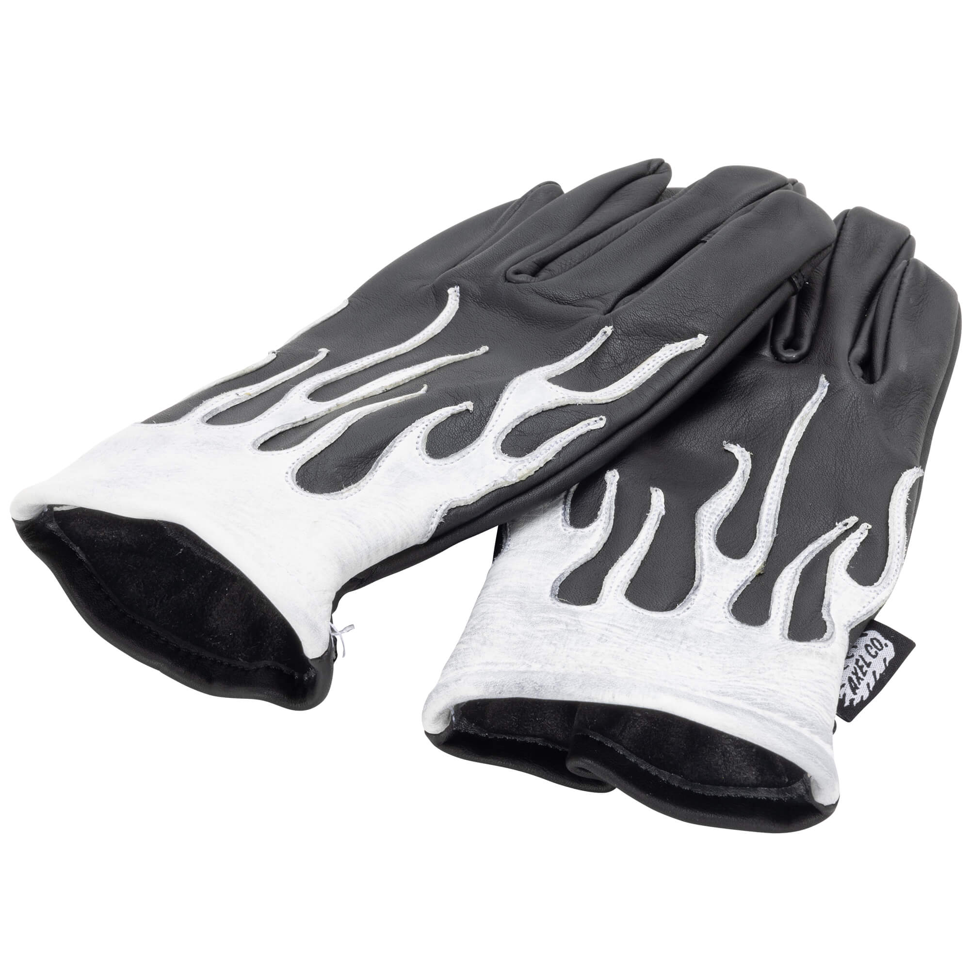 White Flamed Cowhide Gloves - Black - Image 3