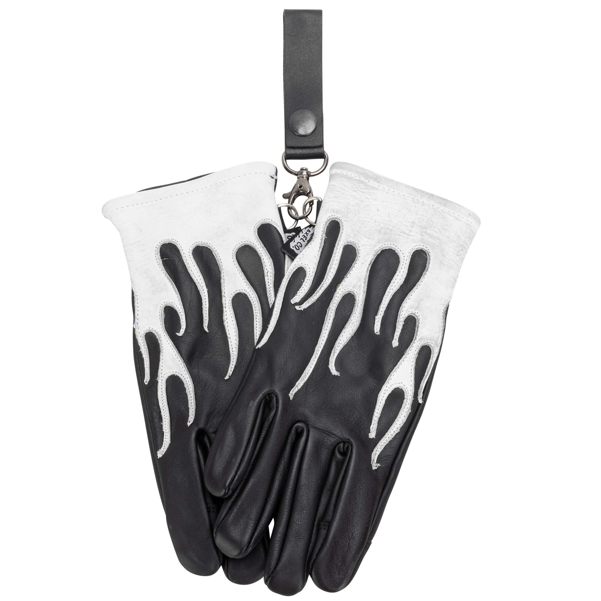 White Flamed Cowhide Gloves - Black - Image 5