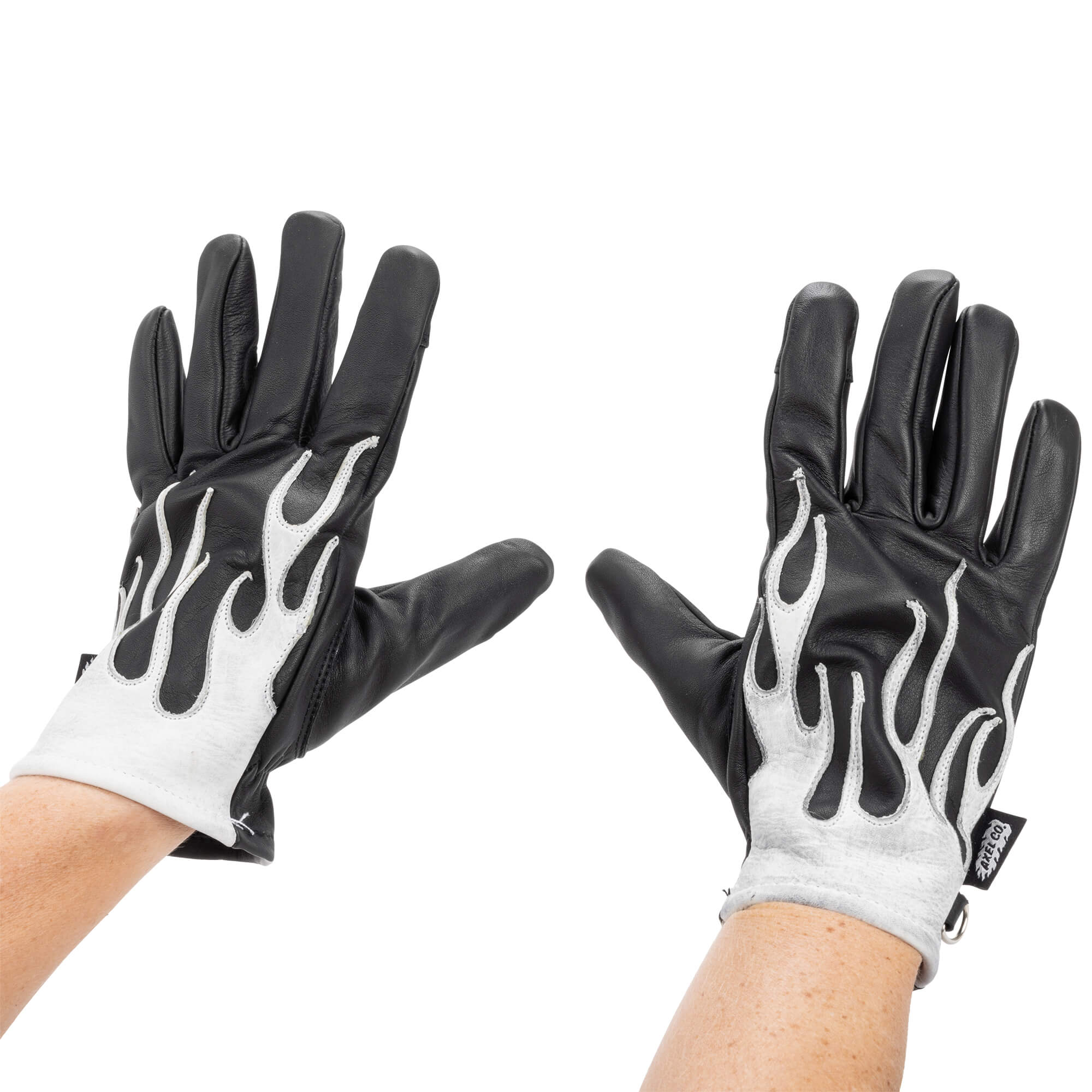 White Flamed Cowhide Gloves - Black - Image 6
