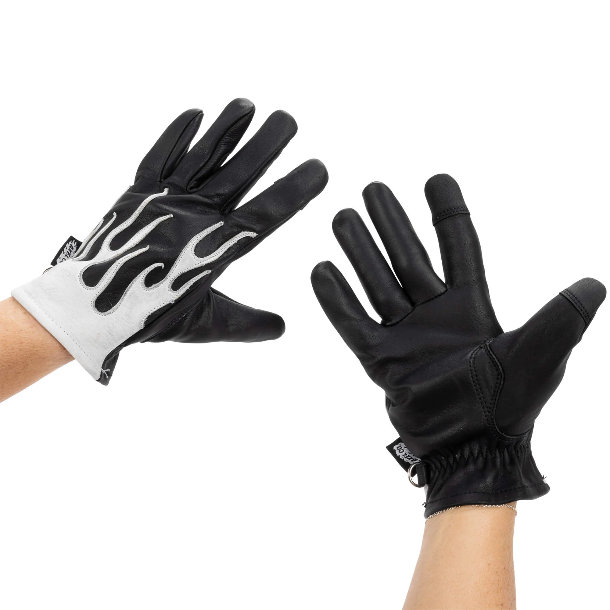 White Flamed Cowhide Gloves - Black - Image 7