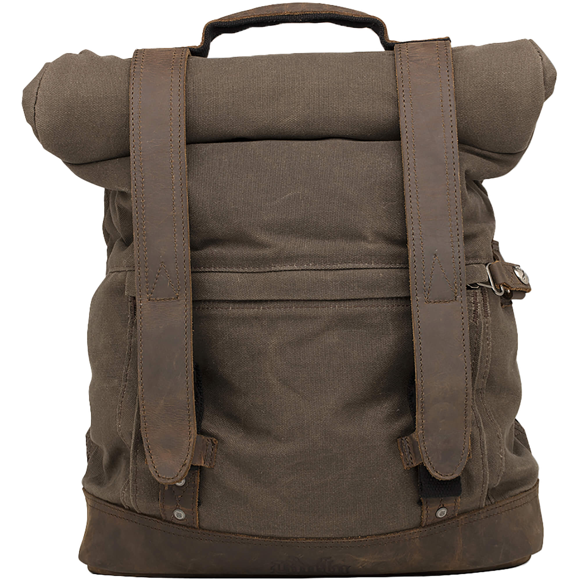 Roll Top Waxed Cotton Backpack - Brown - Image 2