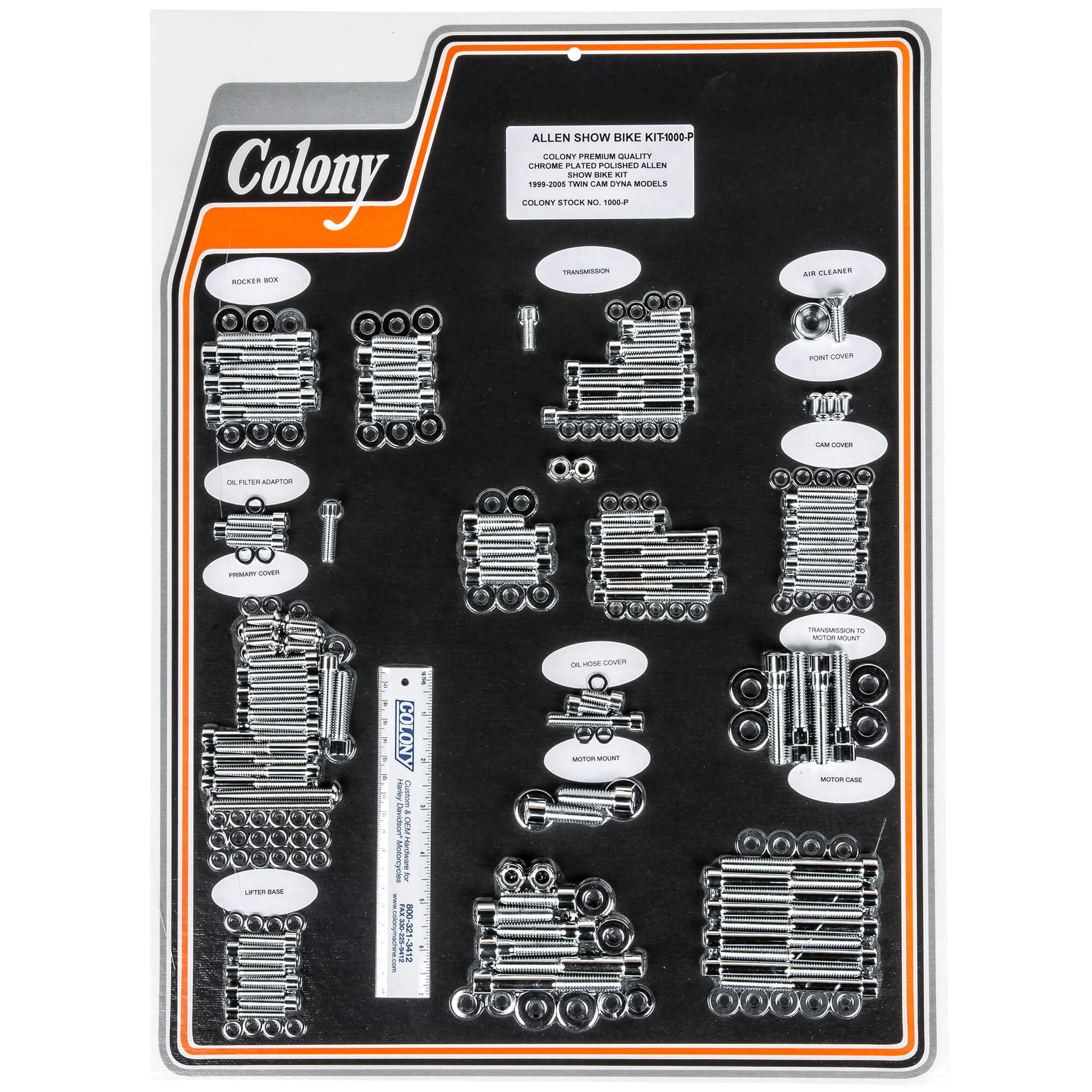 #1000-P Complete Show Bike Kit Smooth Allen Hardware Harley-Davidson 1999-2005 Twin Cam 88 Dyna - Chrome Plated