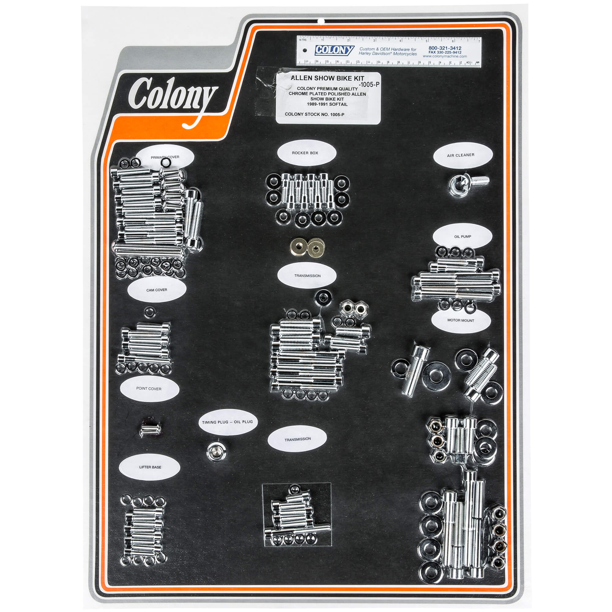 #1005-P Complete Show Bike Kit Smooth Allen Hardware Harley-Davidson 1989-1991 Softail - Chrome Plated