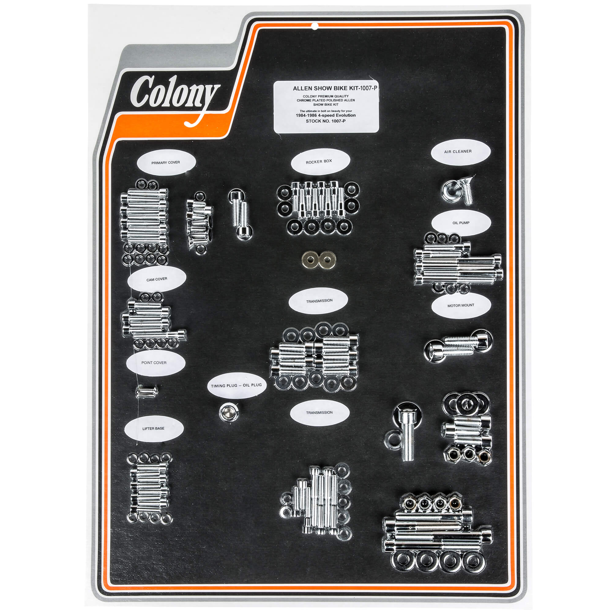 #1007-P Complete Show Bike Kit Smooth Allen Hardware Harley-Davidson 1984-1986 Evo 4 Speed - Chrome Plated