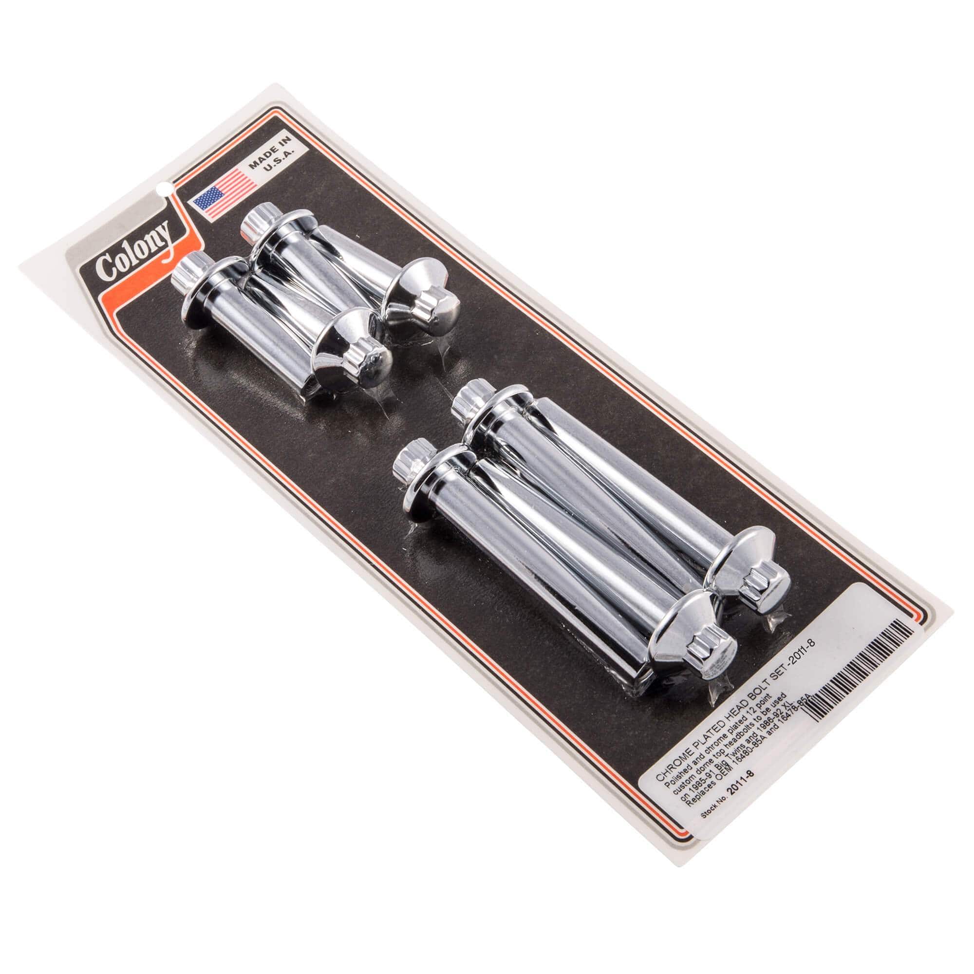 #2011-8 Head Bolt Set 12 Point 1985-1991 Harley-Davidson Big Twin 1986-1992 XL - Chrome Plated
