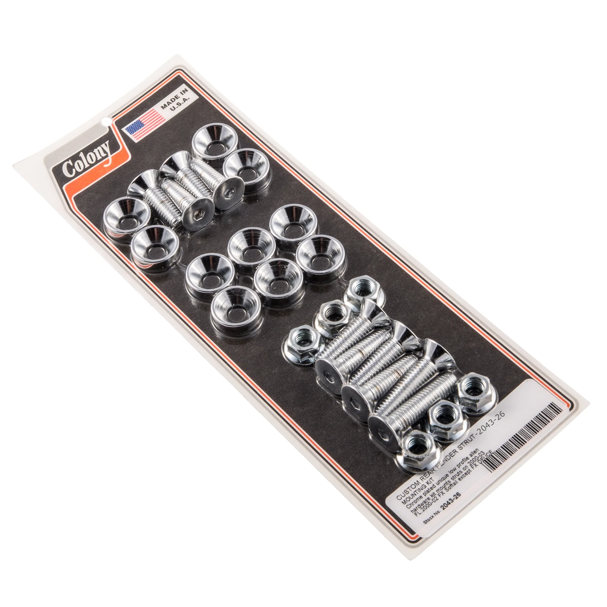 #2043-26 Fender Strut Mounting Low Profile Allen Kit 2000-2003 Harley-Davidson FLST 2000-2002 FXST - Chrome Plated