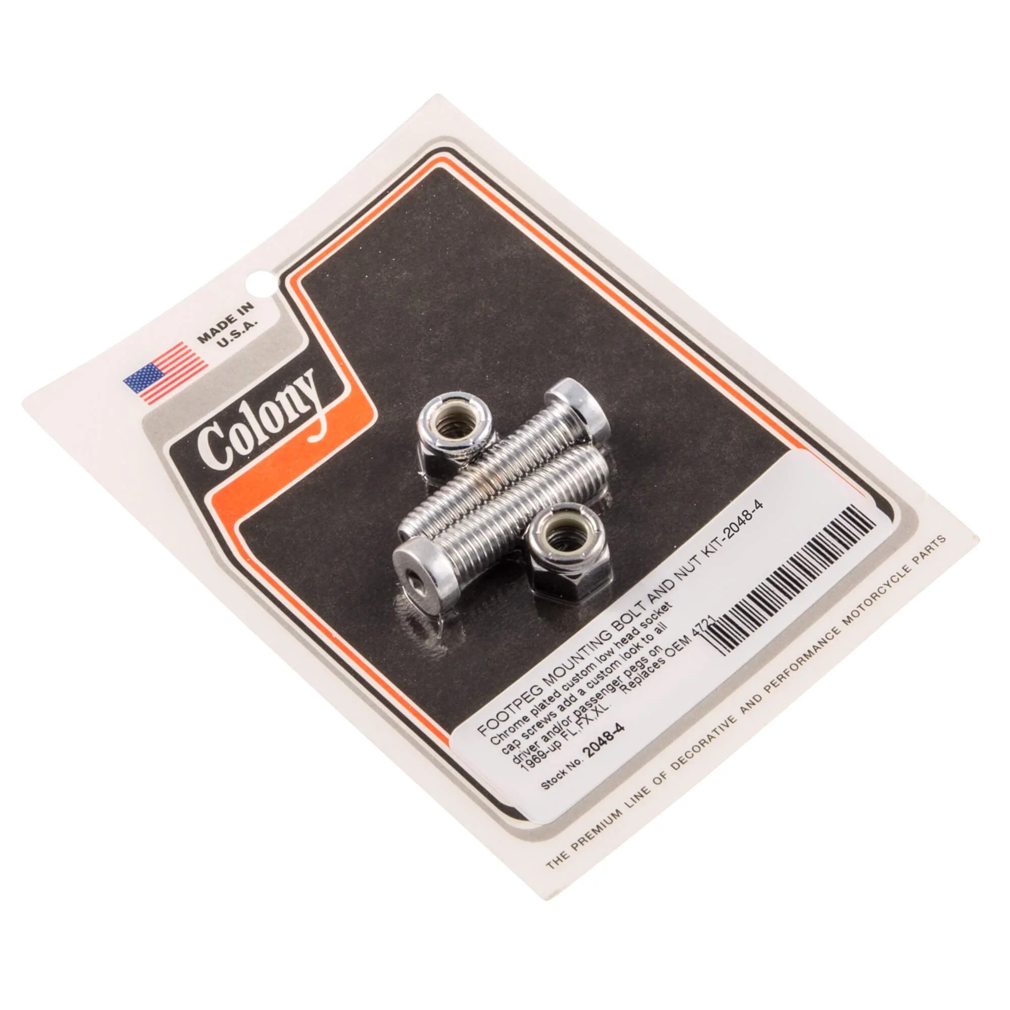 #2048-4 Footpeg Mounting Low Head Allen Bolt/Nut Kit 1969-Up Harley-Davidson FL/FX/XL - Chrome Plated
