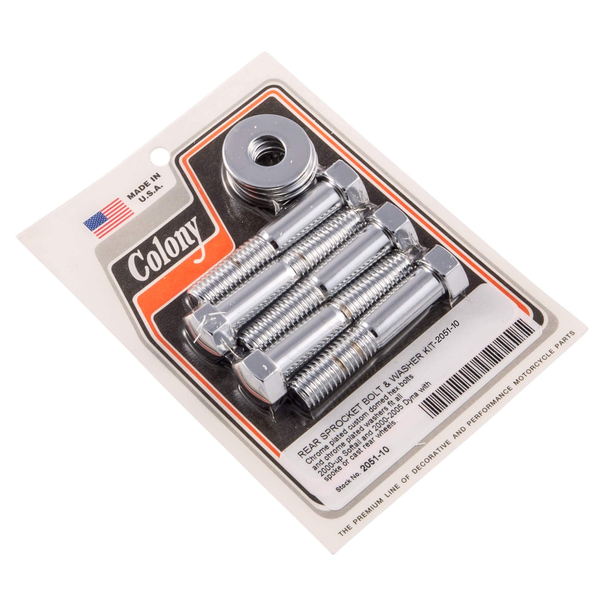 #2051-10 Rear Sprocket Hex Bolt/Washer Hex Kit 2000-Up Harley-Davidson Softail 2000- 2005 Dyna - Chrome Plated