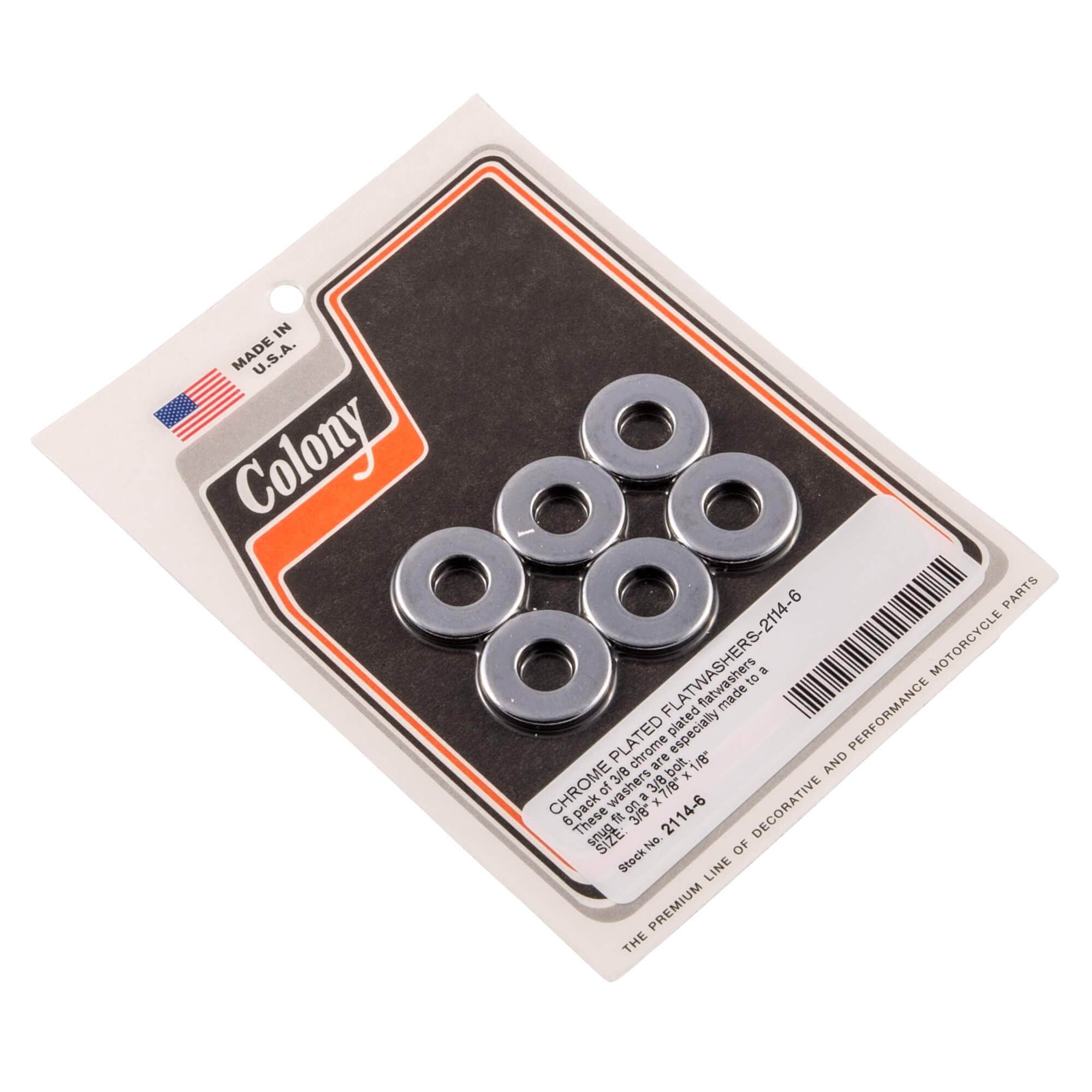 #2114-6 3/8 inch Plated Thick Flat Washers - 6 Pack - Chrome Plated