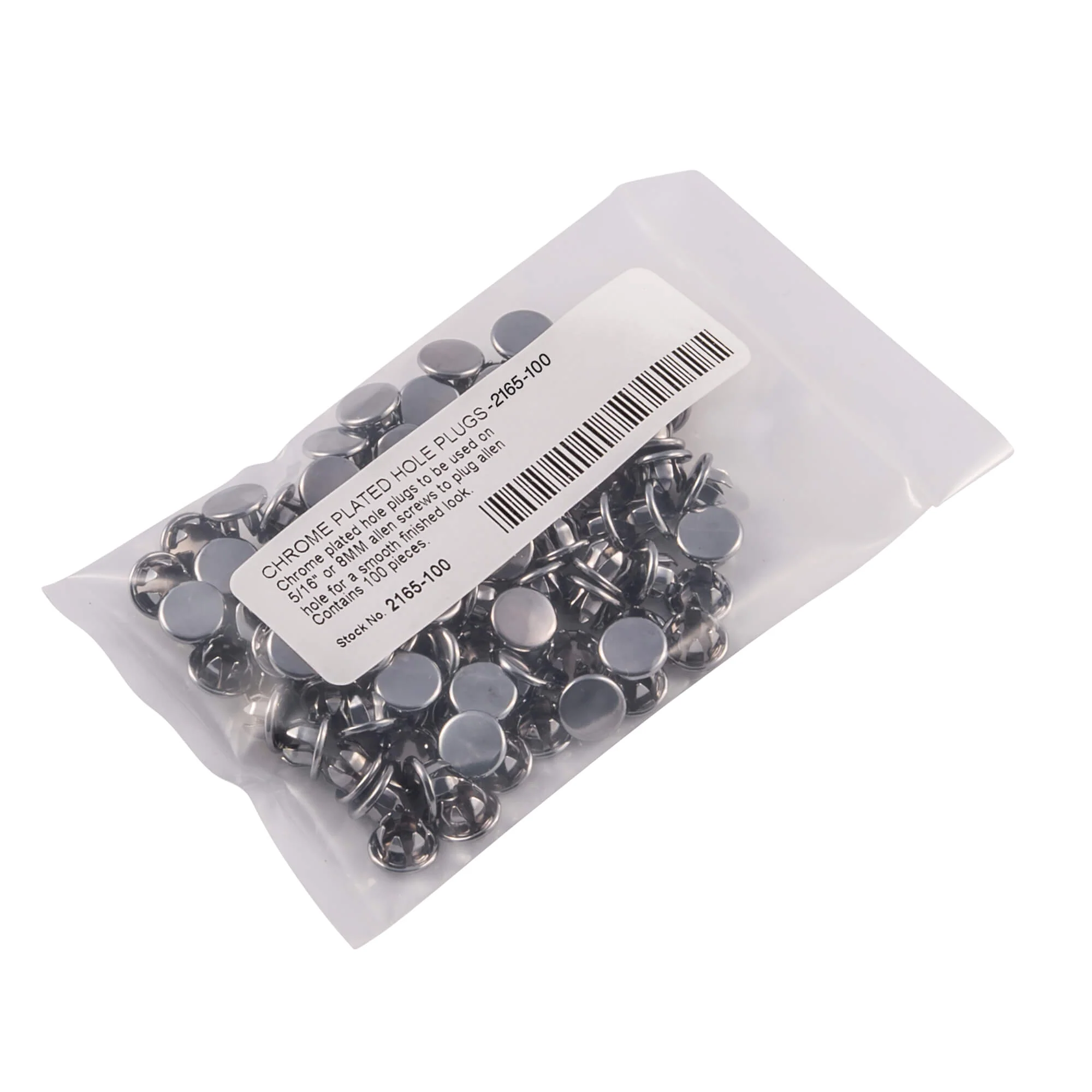 #2165-100 5/16 inch (8mm) Allen Head Bolt Hole Plugs - 100 pack - Chrome Plated