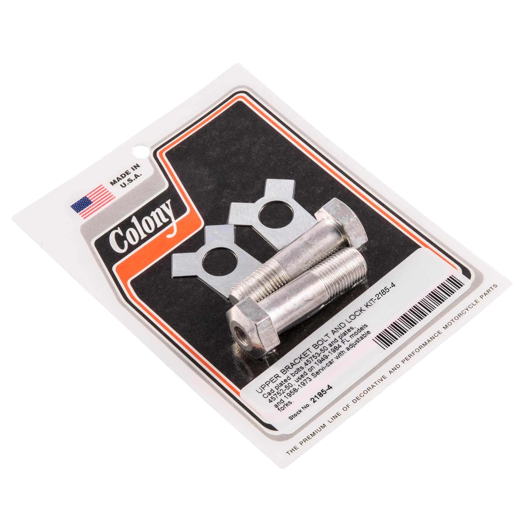 #2185-4 Upper Bracket BoltAnd Lock Kit 1949-1984 Harley-Davidson FL 1958-1973 Servicar - CAD Plated