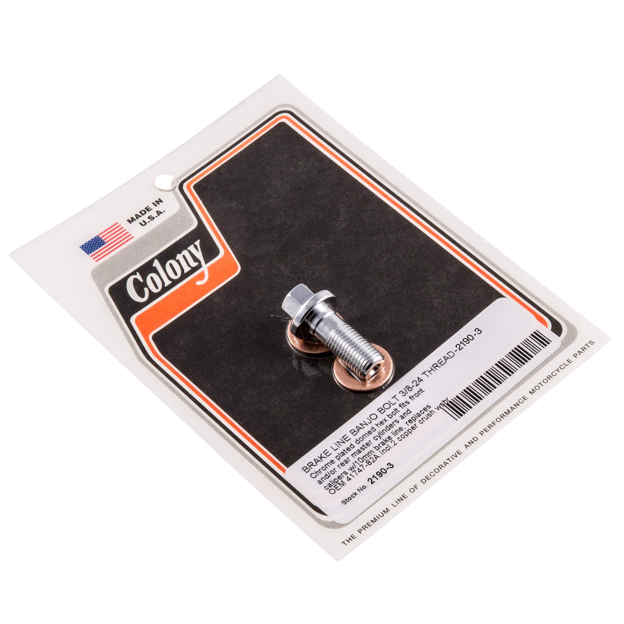 #2190-3 Brake Line Banjo Bolt 3/8-24 Thread Harley-Davidson OEM #41747-82A - Chrome Plated
