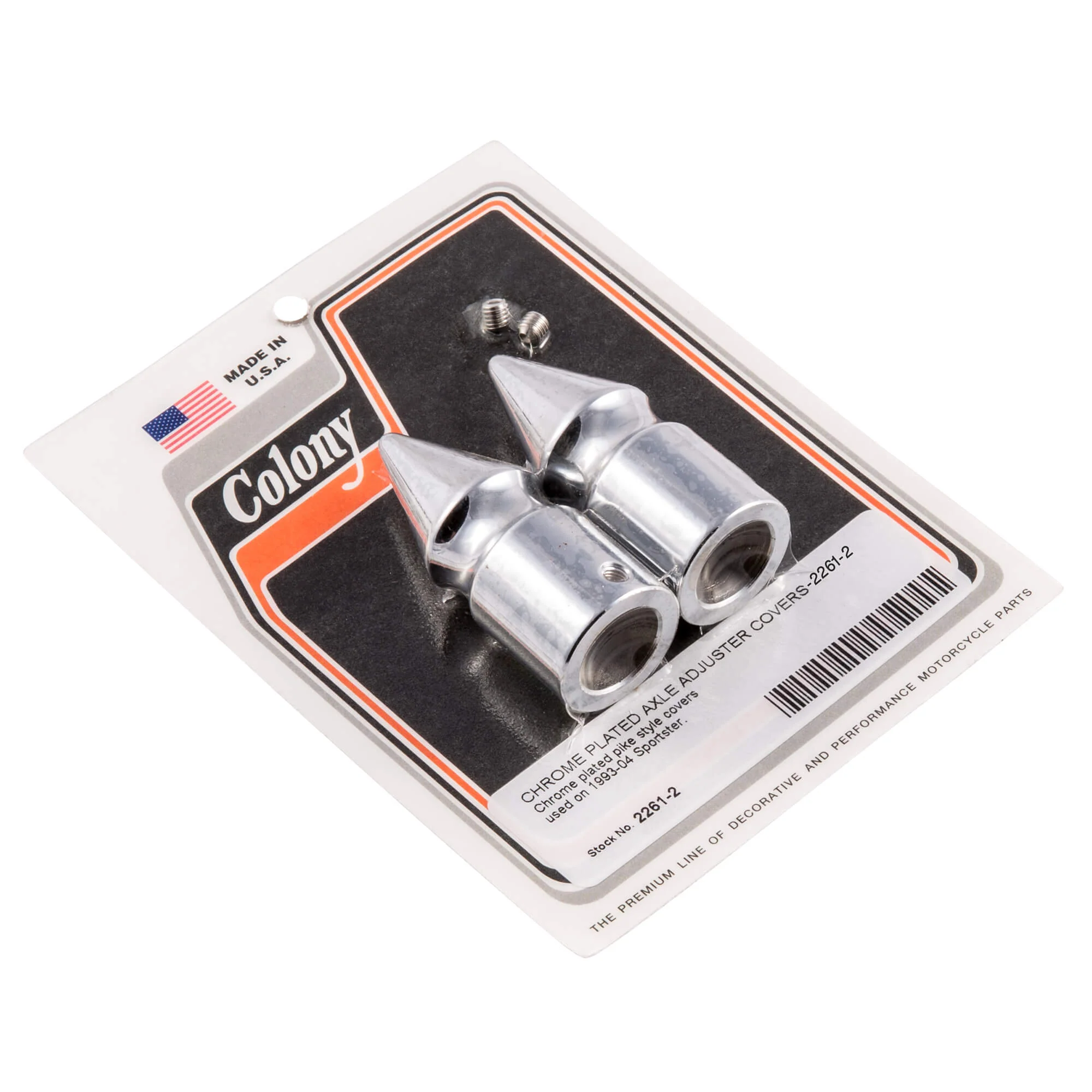 #2261-2 Pike Nut Axle Adjuster Covers 1993-2004 Harley-Davidson Sportster - Chrome Plated