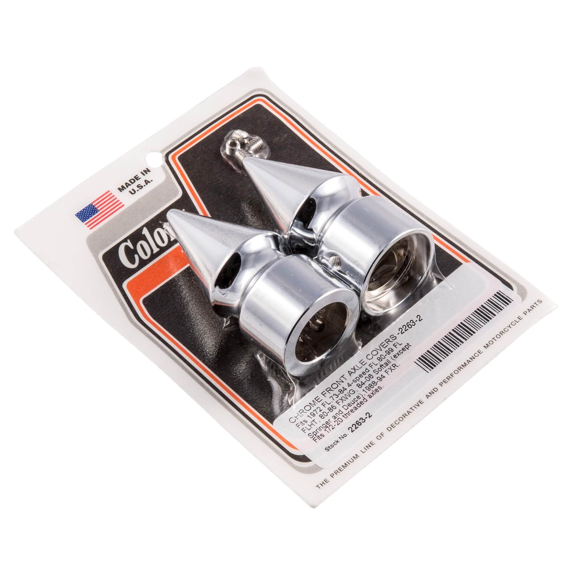 #2263-2 Pike Nut Front Axle Covers 1972-1999 Harley-Davidson FL 80-86 FXWG 84-06 Softail 88-94 FXR - Chrome Plated