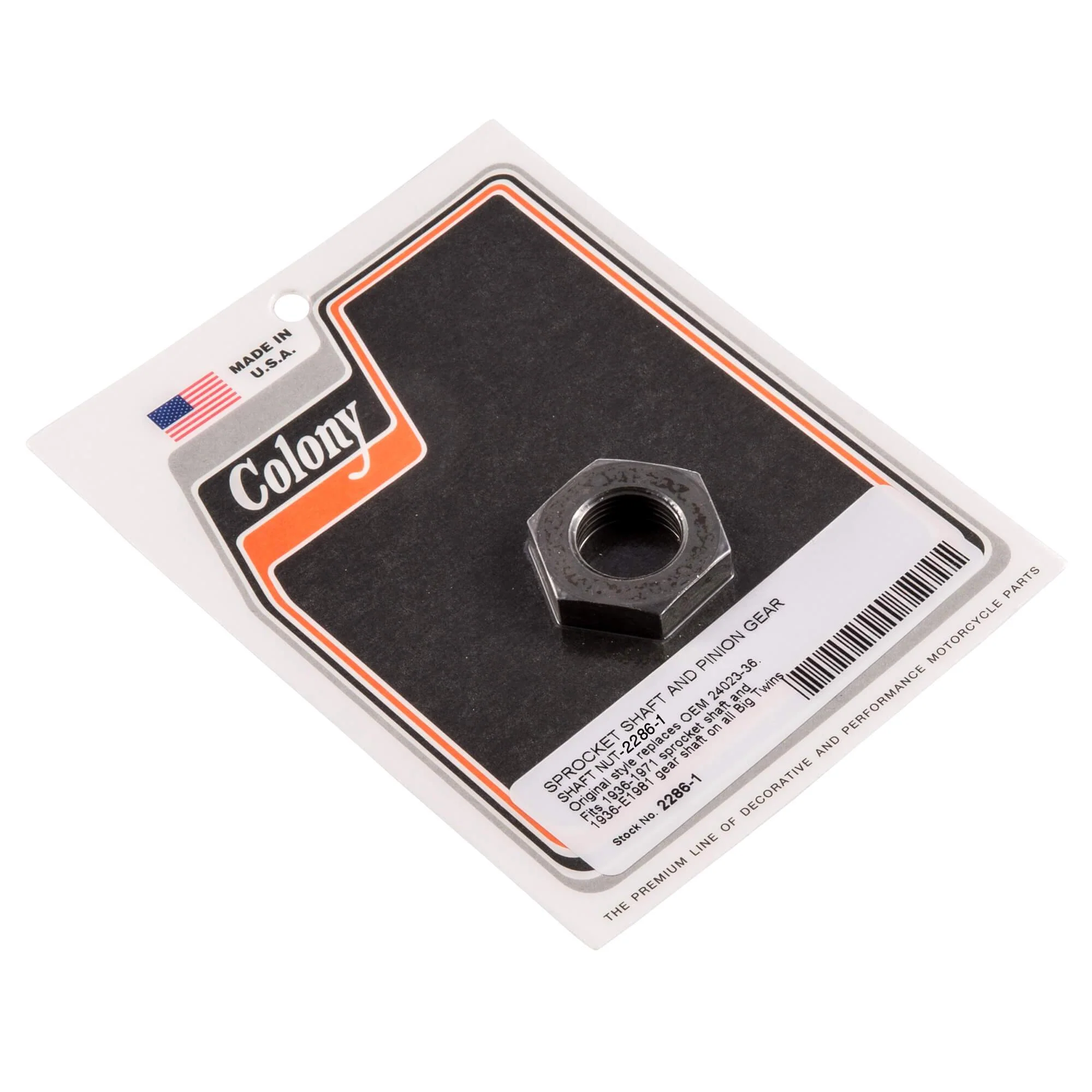 #2286-1 Sprocket Shaft and Pinion Gear Shaft Nut 1936-E1981 Harley-Davidson Big Twins - Parkerized