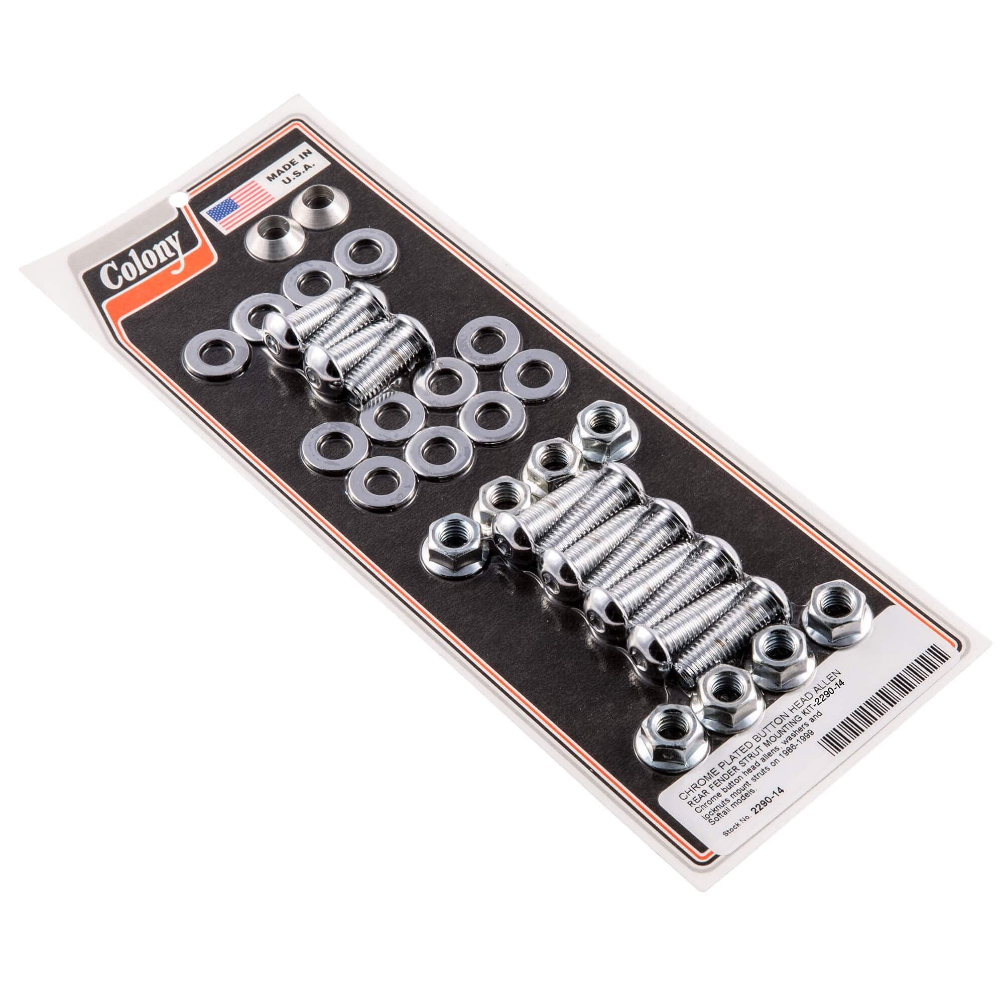 #2290-14 Rear Fender Strut Button Head Allen Mounting Kit 1986-1999 Harley-Davidson Softail - Chrome Plated
