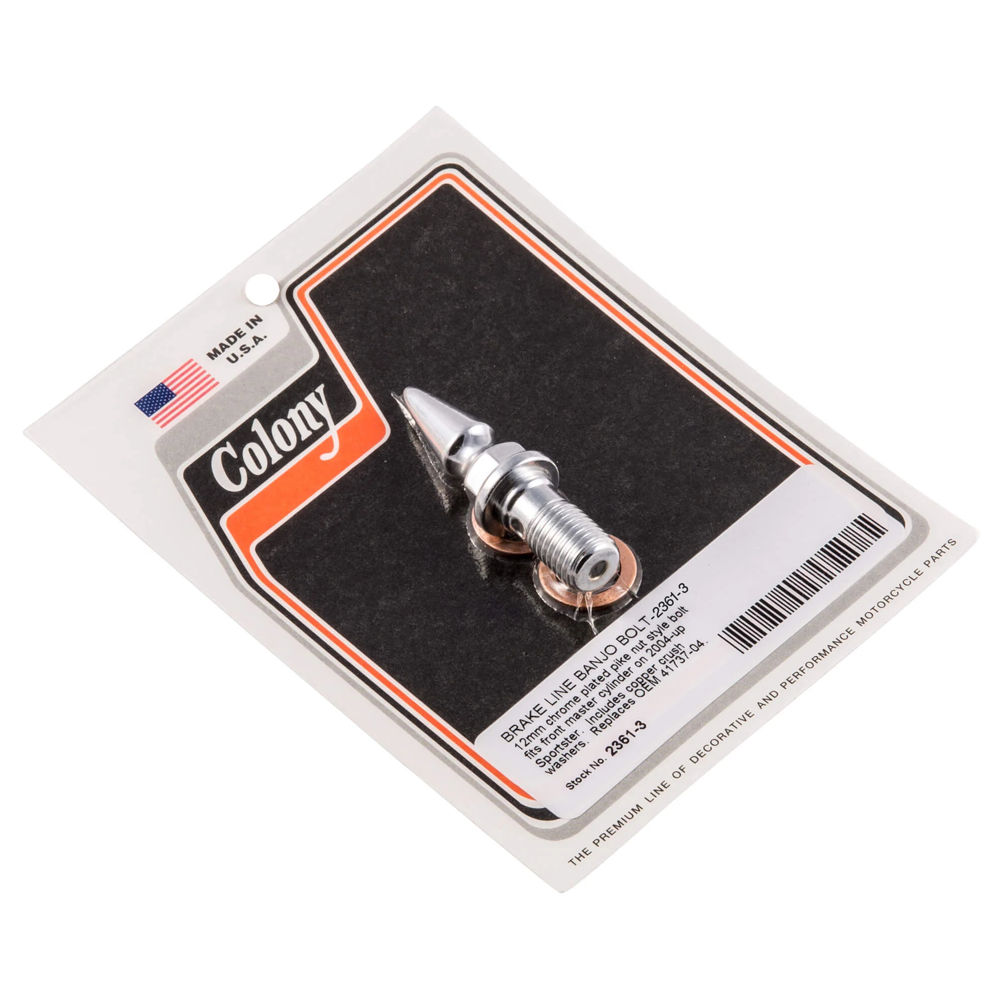 #2361-3 Pike Nut 12mm Brake Line Banjo Bolt 2004-Up Harley-Davidson Sportster - Chrome Plated