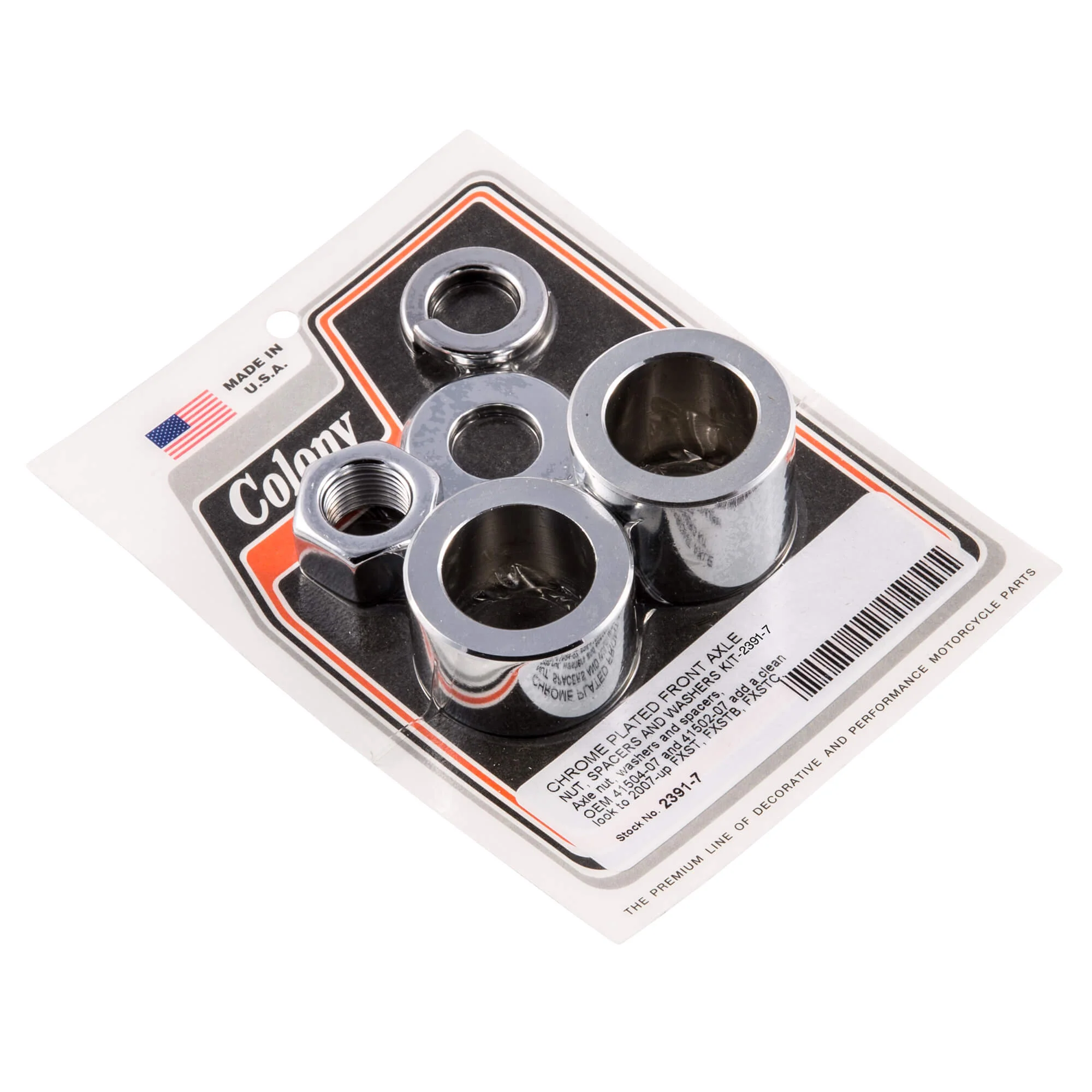 #2391-7 Front Axle Nut Spacer Wahser Kit 2007-Up Harley-Davidson FXST/FXSTB - Chrome Plated