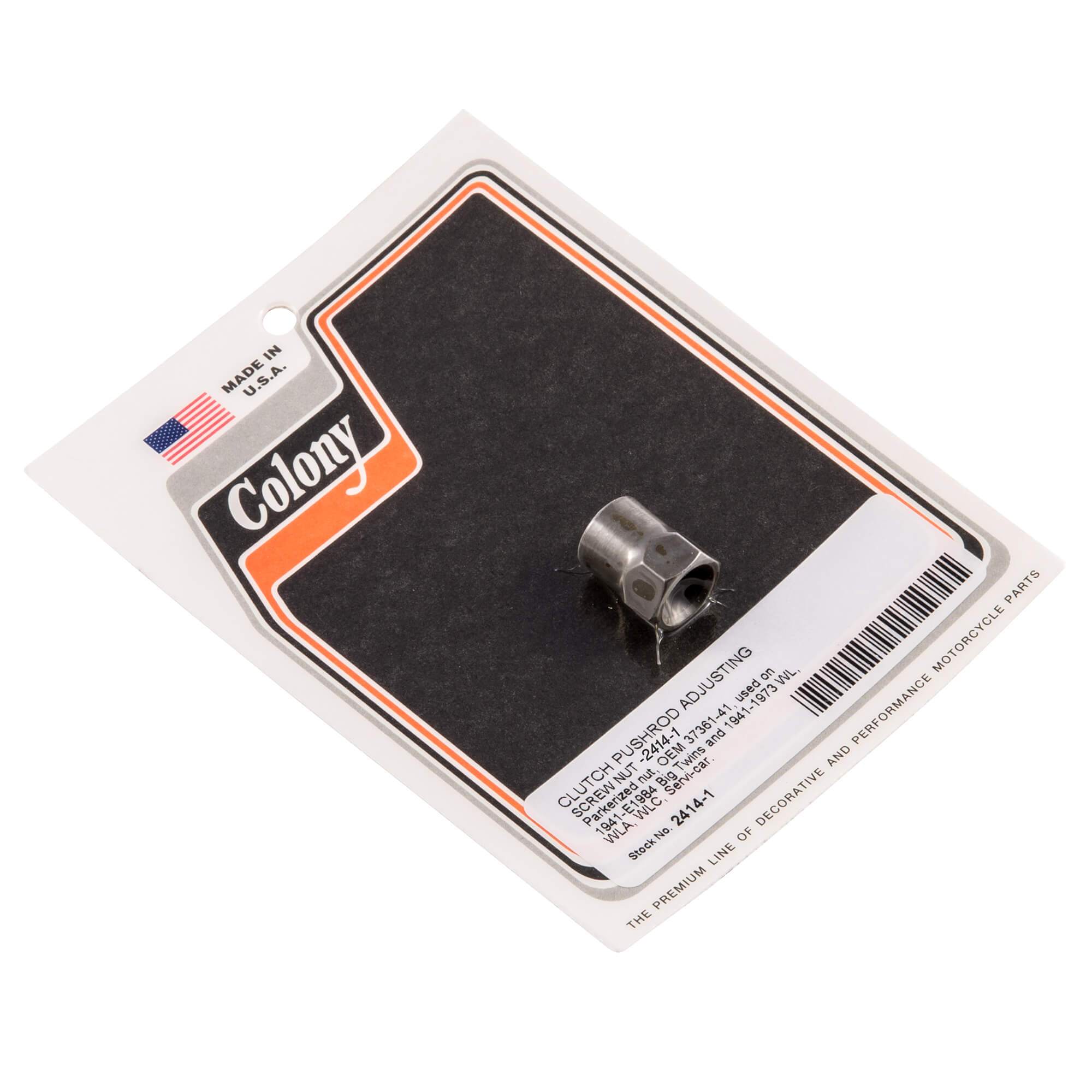 #2414-1 Clutch Pushrod Adjusting Screw Nut 1941-E1984 Harley-Davidson Big Twin 1941-1973 WL/WLA/WLC/ Servi-cars - Parkerized