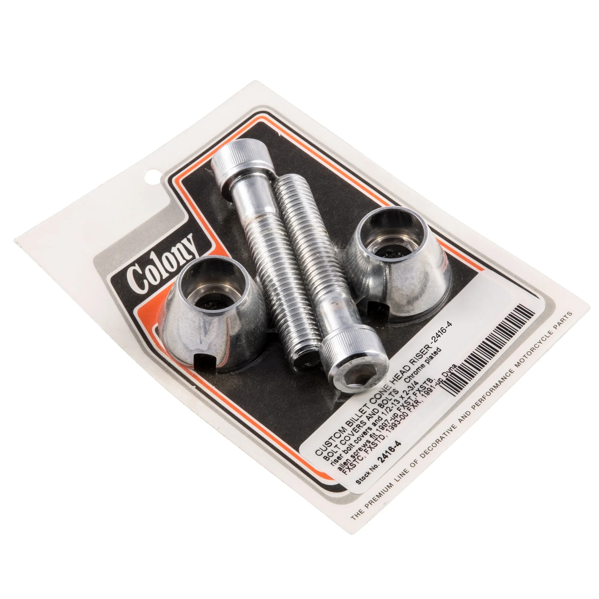 #2416-4 Cone Head Riser Bolt Covers 1/2-13 x 2-3/4 bolts 1997-Up Harley-Davidson FXST/FXSTB/FXSTC/FXSTD 1993-2000 FXR 1991-Up Dyna - Chrome Plated