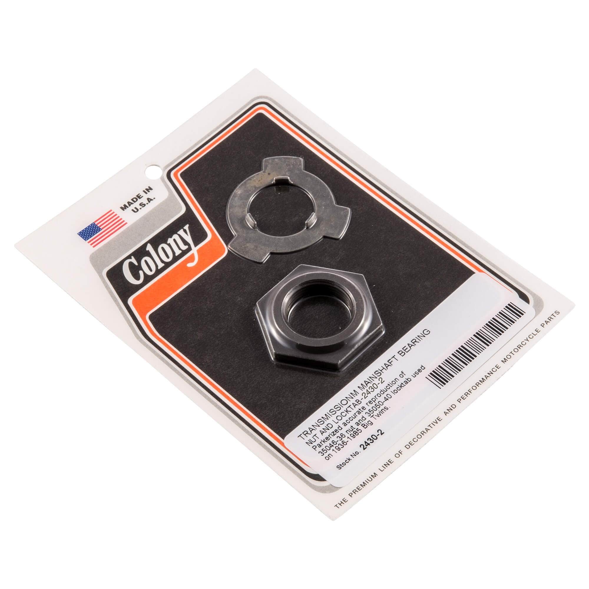#2430-2 Transmission Mainshaft Bearing Nut and Lock Tab 1936-1985 Harley-Davidson Big Twin - Parkerized