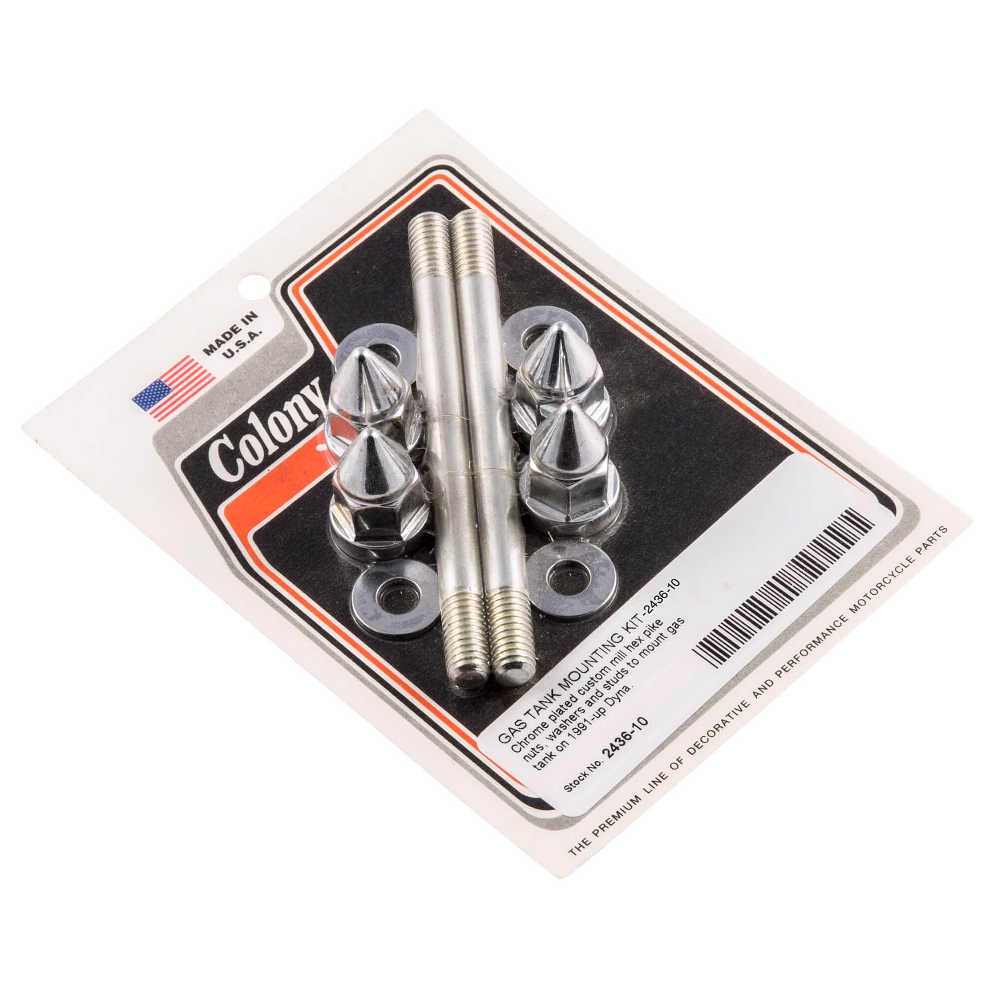 #2436-10 #2438-5 Gas Tank Pike Nut Mounting Kit 1991-Up Harley-Davidson Dyna - Chrome Plated