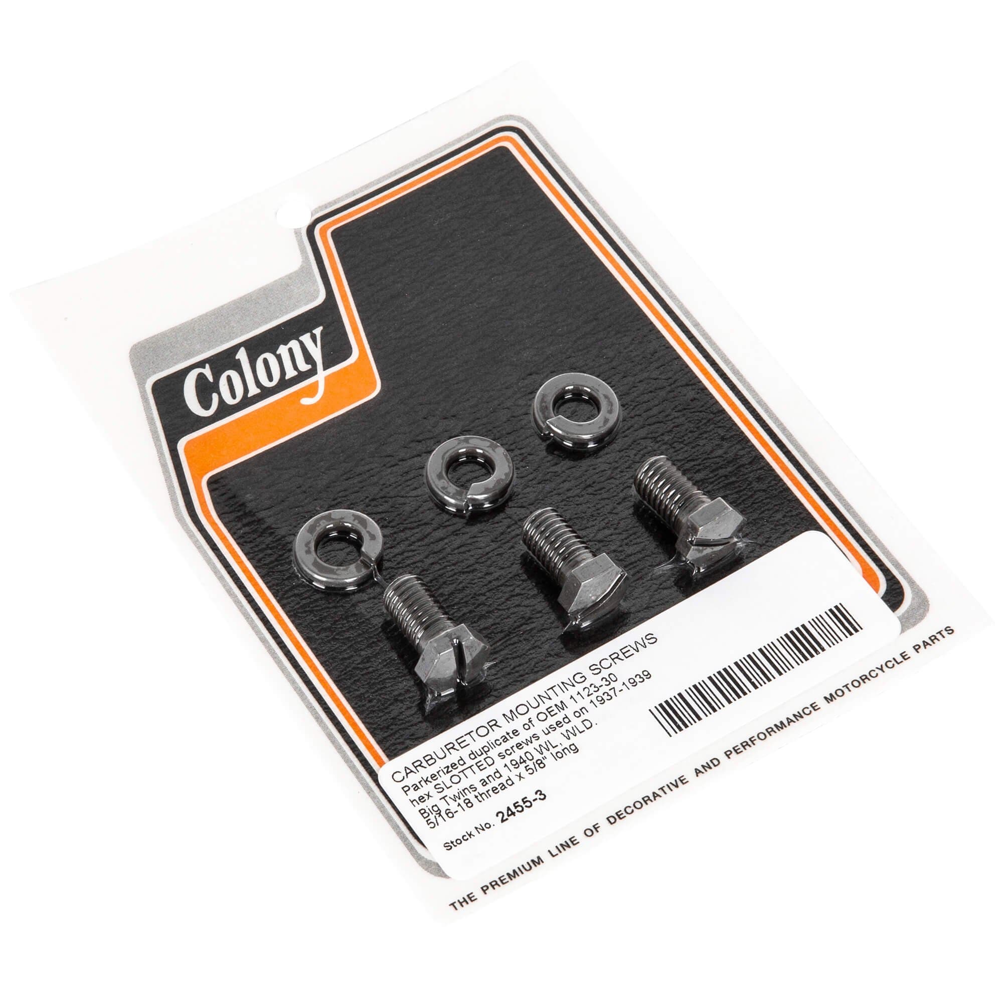 #2455-3 Carburetor Mounting Screws 1937-1939 Harley-Davidson Big Twins 1940 WL/WLD- Parkerized