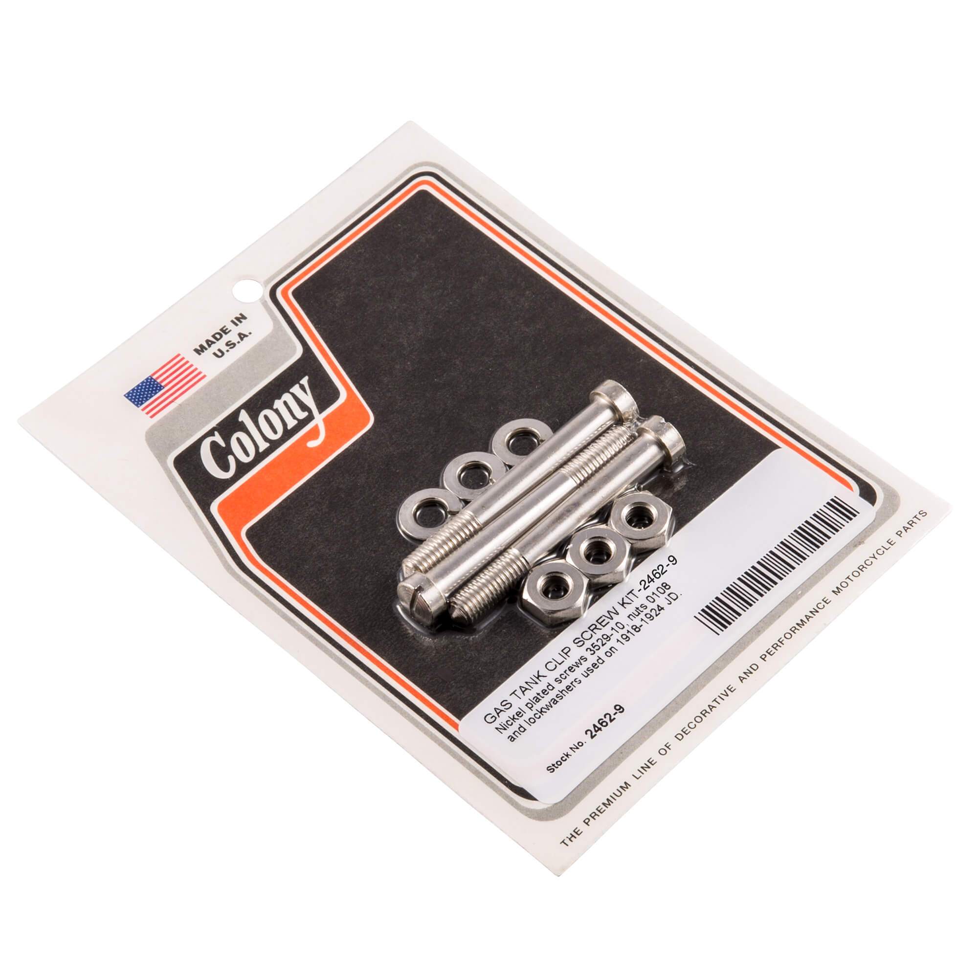 #2462-9 Gas Tank Clip Screw Kit 1918-1924 Harley-Davidson JD - Nickel Plated
