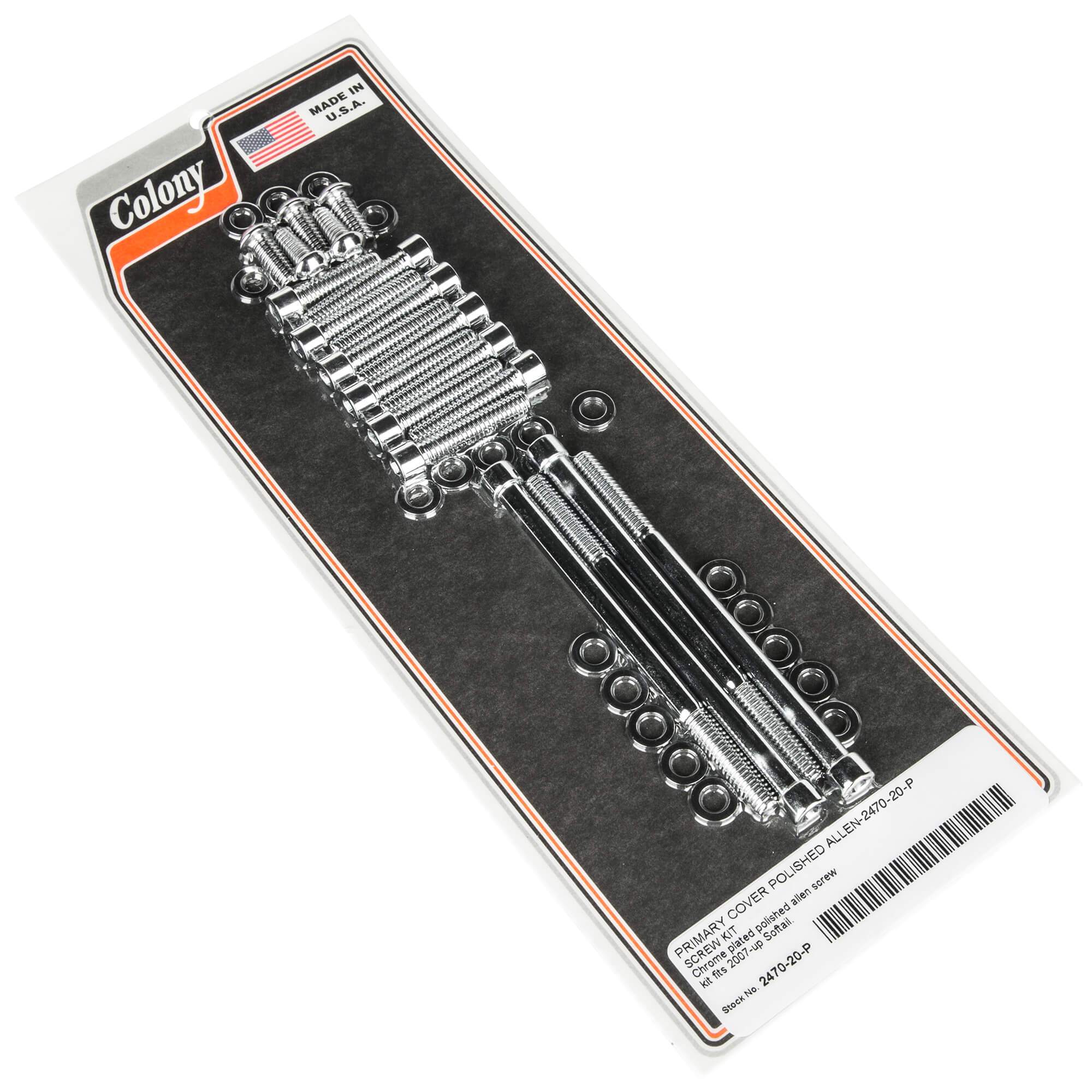 #2470-20-P Primary Cover Smooth Allen Screw Kit 2007-Up Harley-Davidson Softail - Chrome Plated