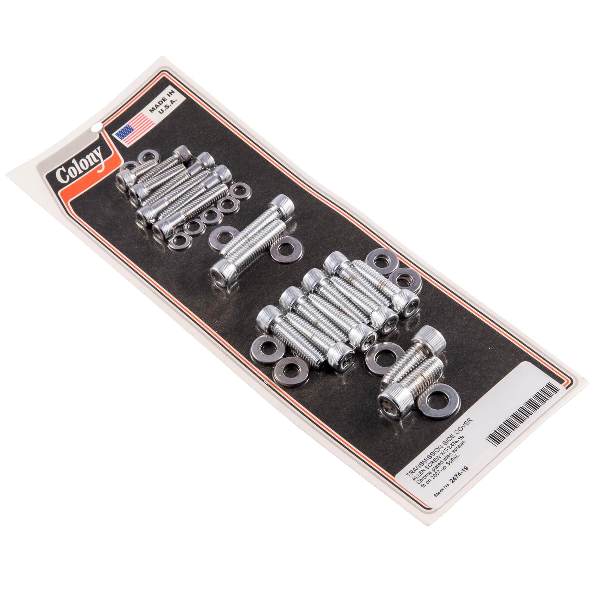 #2474-19 Transmission Side Cover Allen Screw Kit 2007-Up Harley-Davidson Softail - Chrome Plated
