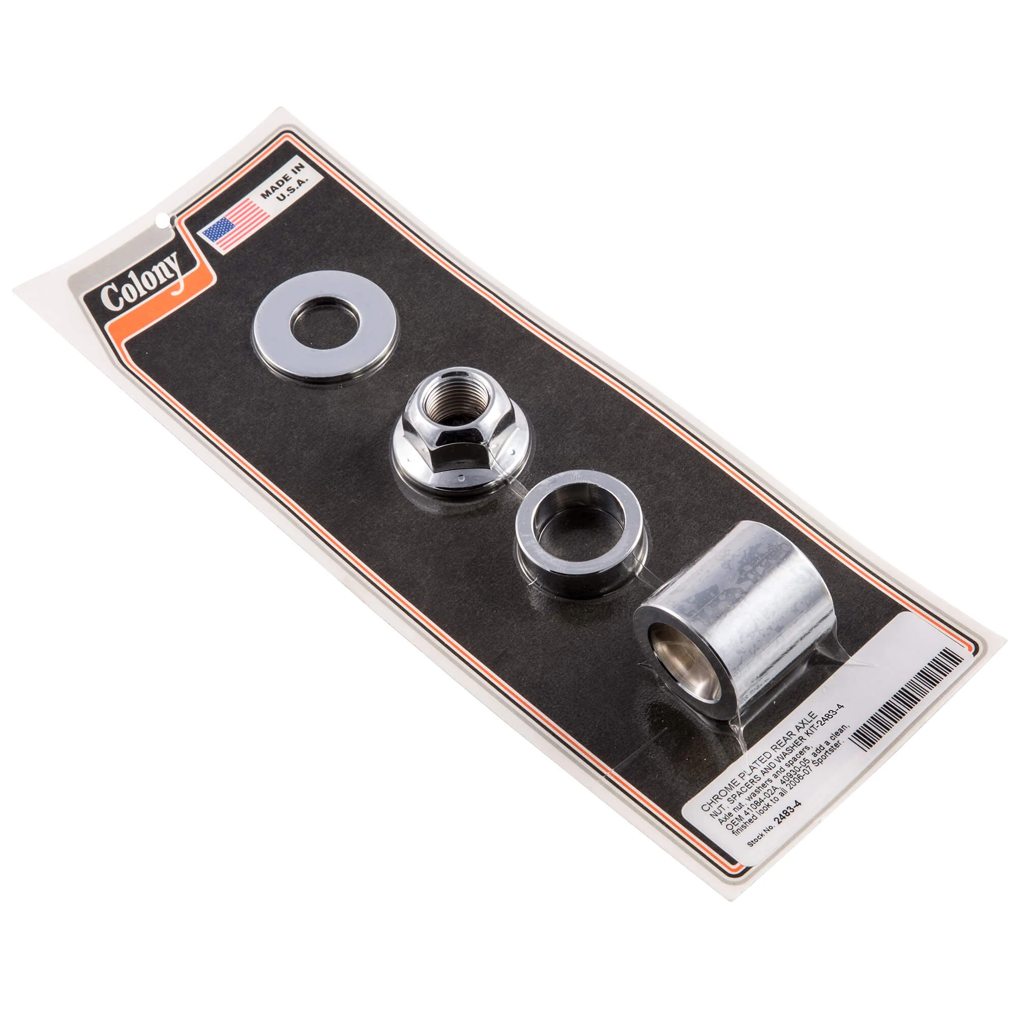 #2483-4 Rear Axle Nut Spacer Washer Kit 2006-2007 Harley-Davidson Sportster - Chrome Plated