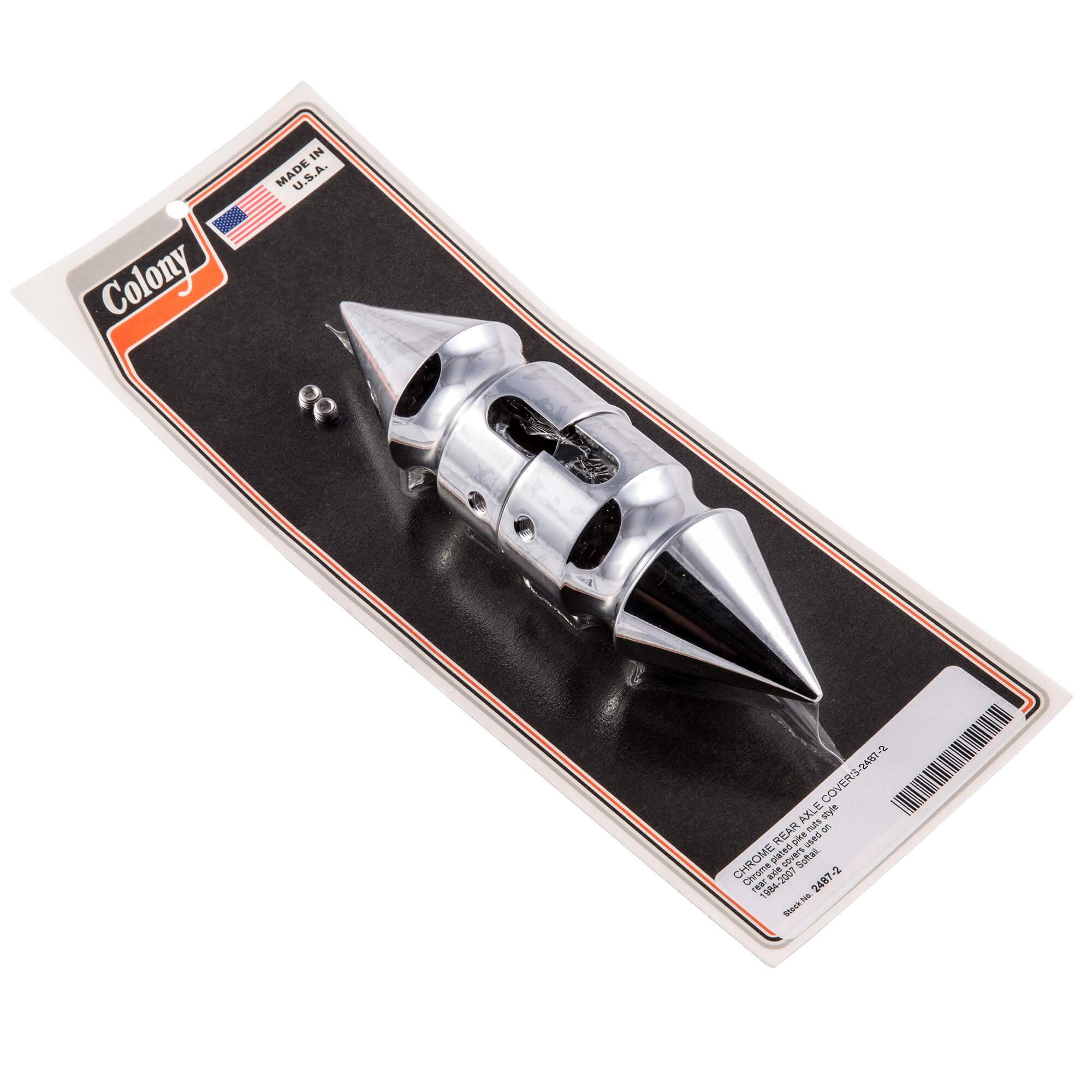 #2487-2 Pike Nut Rear Axle Covers 1984-2007 Harley-Davidson Softail - Chrome Plated