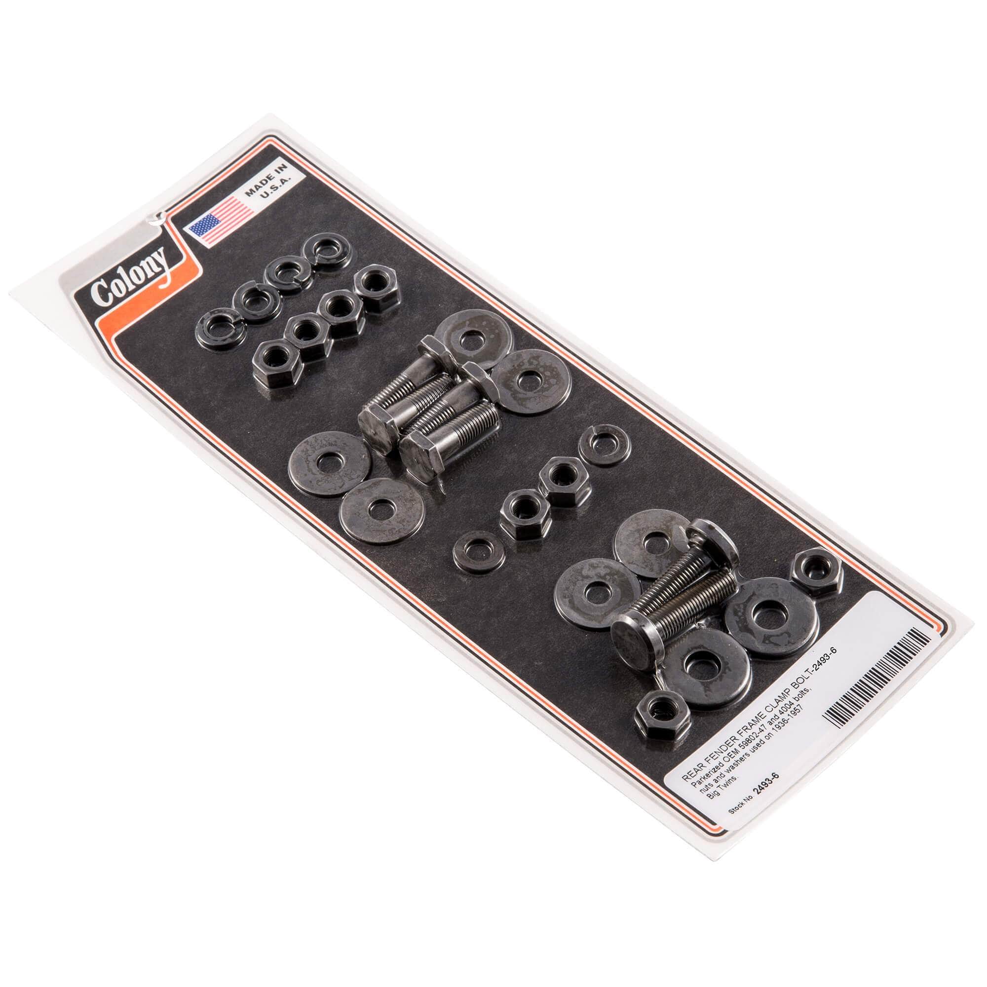 #2493-6 Rear Fender Frame Clamp Bolt Kit 1936-1957 Harley-Davidson Big Twin - Parkerized