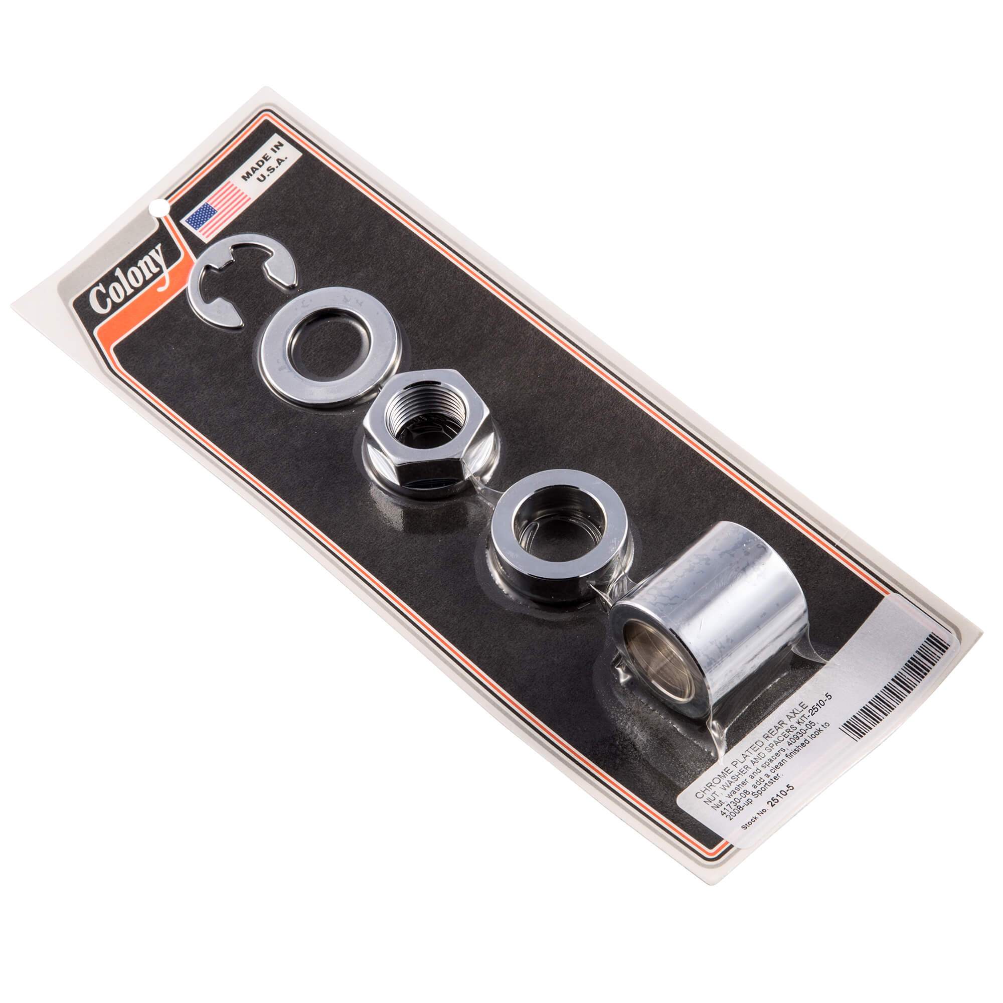 #2510-5 Rear Axle Nut Washer Spacers Kit 2008-Up Harley-Davidson Sportster - Chrome Plated