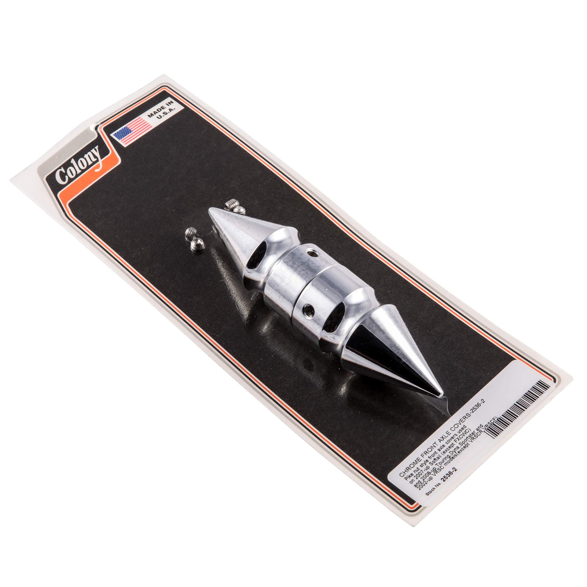 #2536-2 Pike Nut Front Axle Covers 2007-Up Harley-Davidson Softail 2008-Up Touring/Dyna/Sportster - Chrome Plated