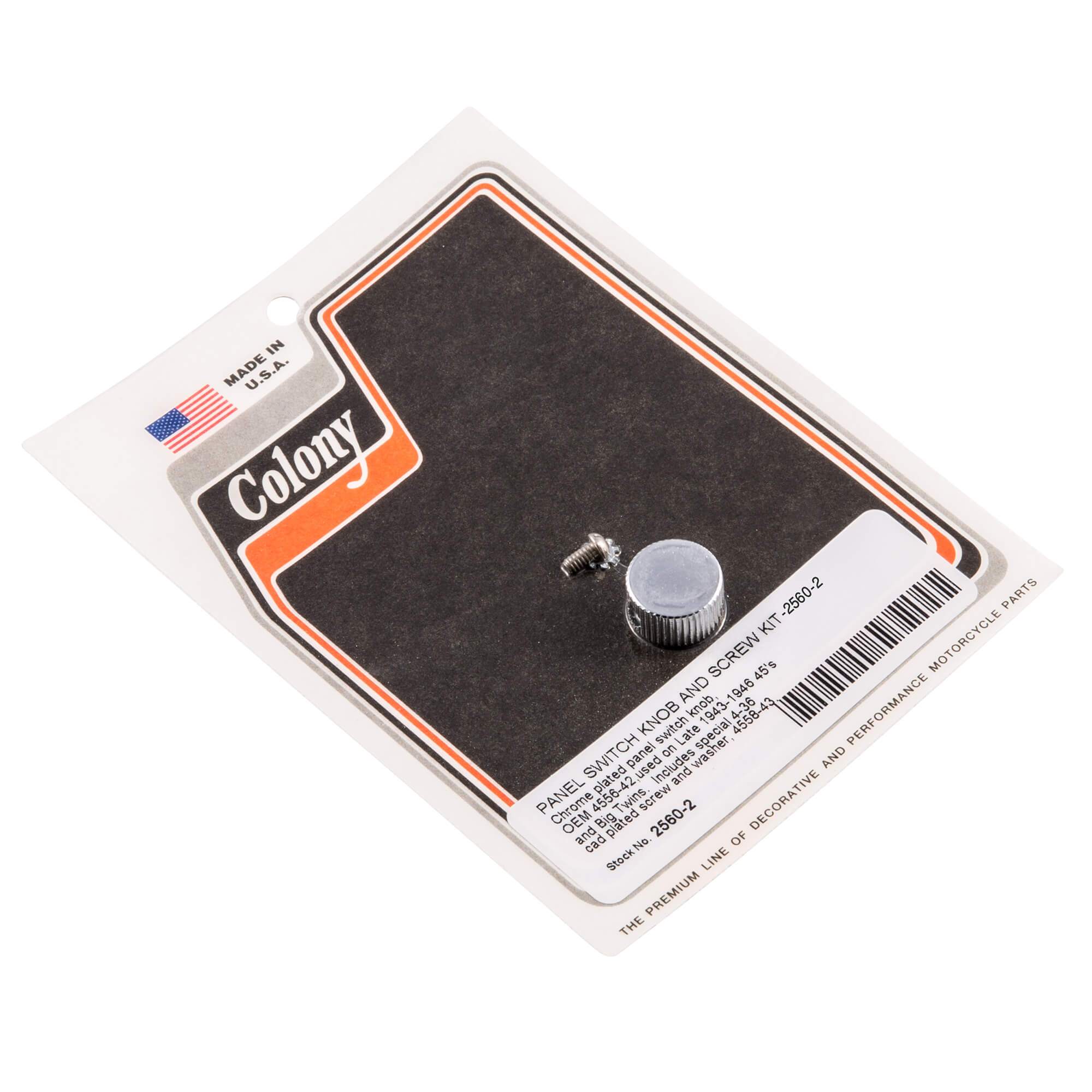 #2560-2 Panel Switch Knob And Screw Kit 1939-1943 Harley-Davidson Big Twin/45s - Chrome Plated