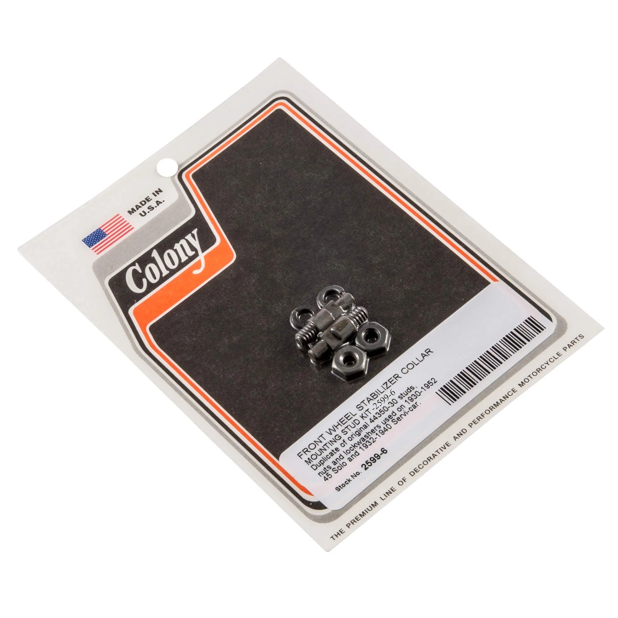#2599-6 Front Wheel Stabilizer Collar Mounting Stud Kit 1930-1952 Harley-Davidson 45 Solo 1930-1940 Servi-car