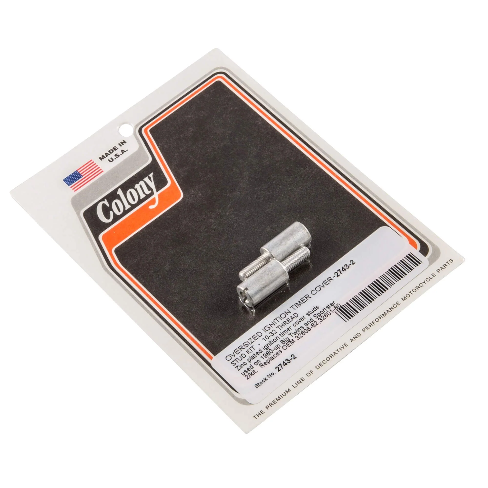 #2743-2 Oversized Ignition Timer Cover Stud Kit 1980-Up Harley-Davidson Big Twin/Sportster - Zinc Plated