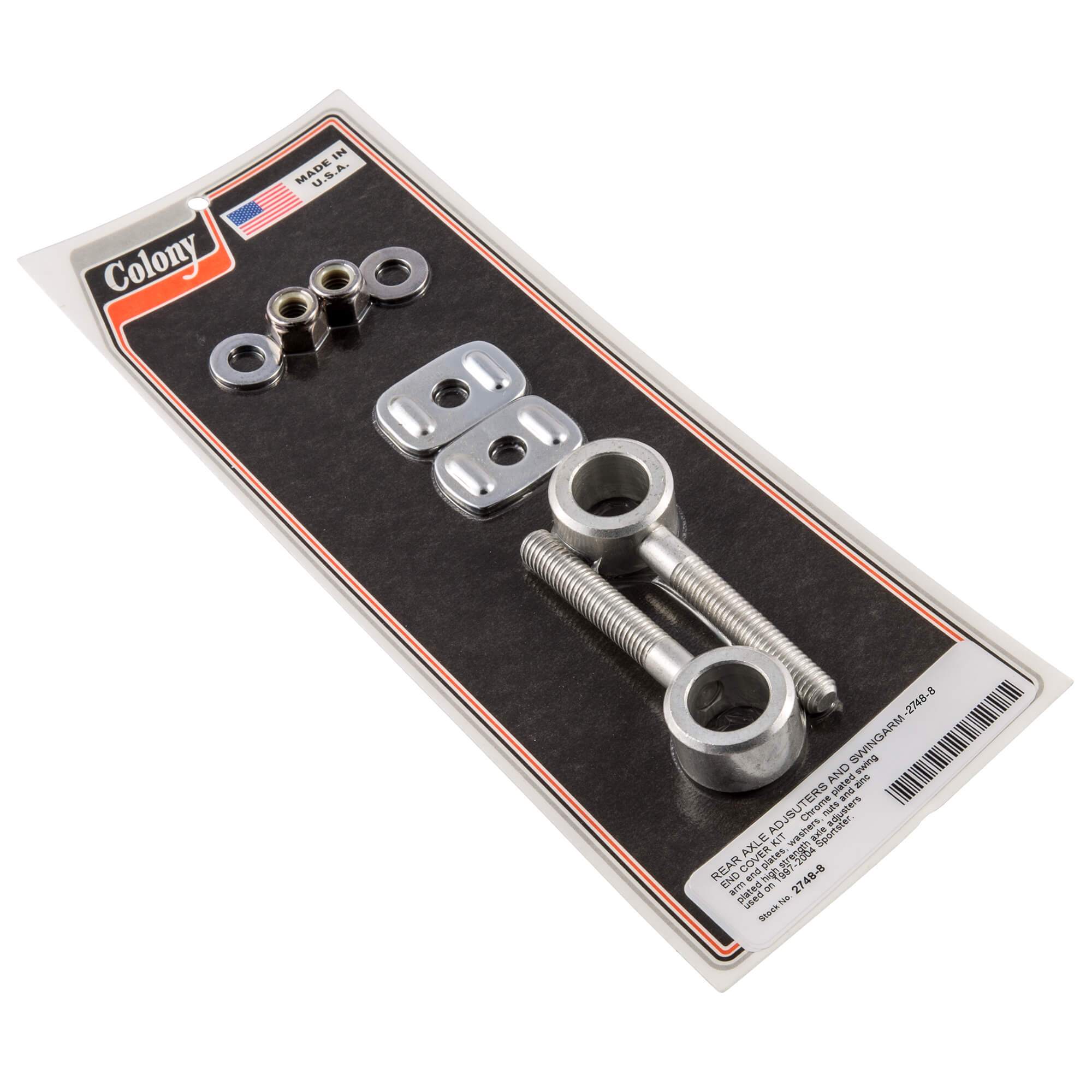 #2748-8 Rear Axle Adjusters Swingarm End Cover Kit 1997-2004 Harley-Davidson Sportster - Zinc Plated