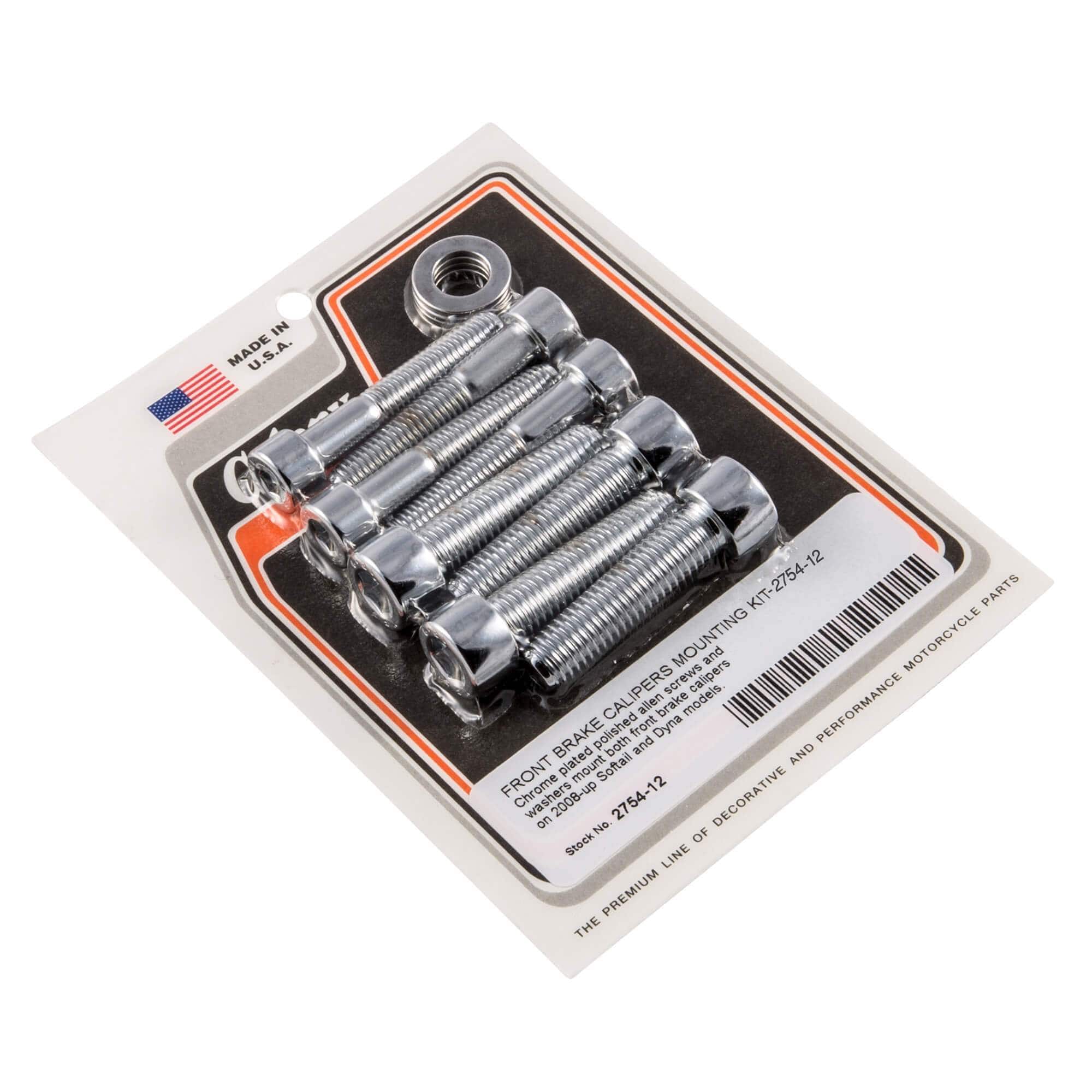 #2754-12 Front Brake Caliper Mounting Allen Kit 2008-Up Harley-Davidson Softail/Dyna - Chrome Plated