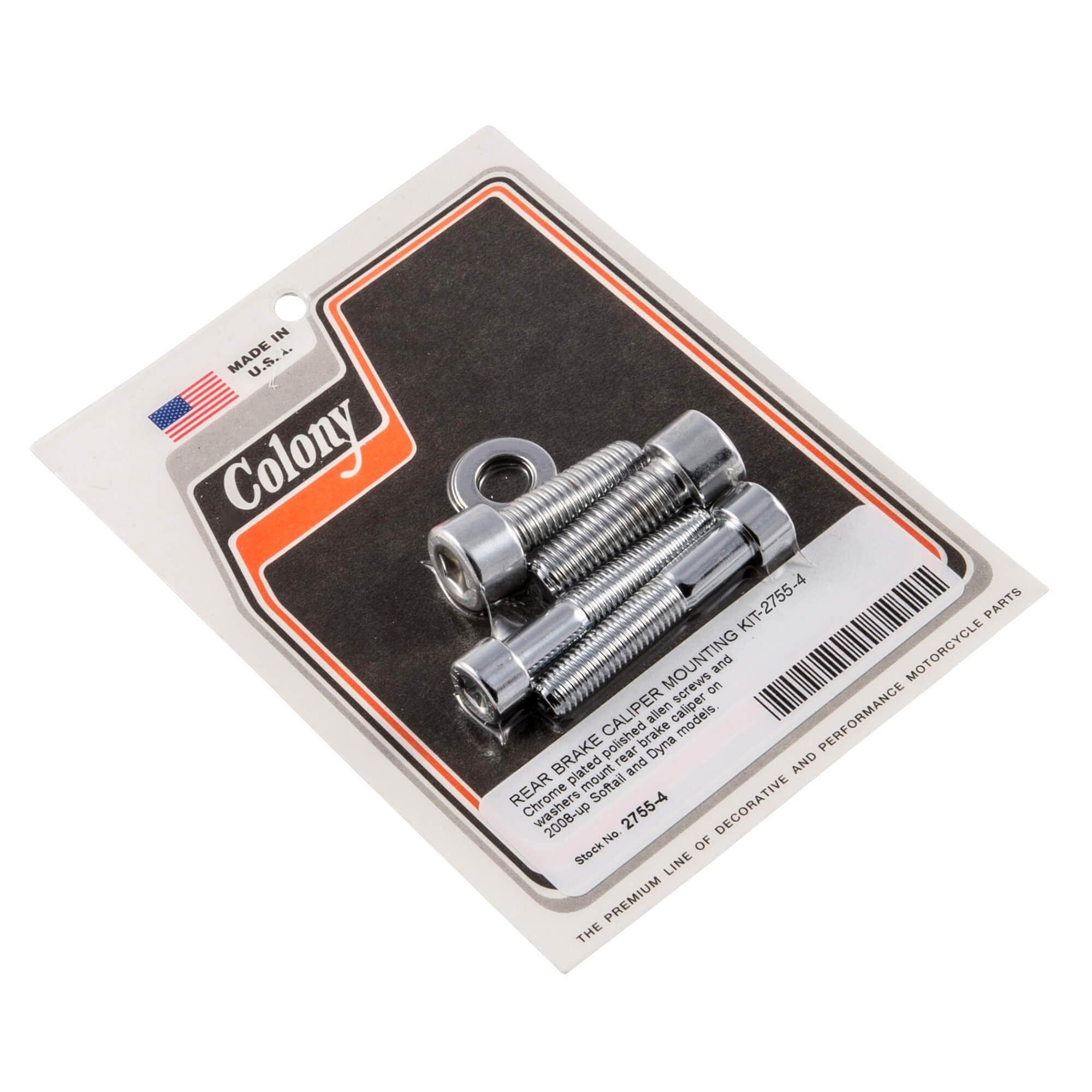 #2755-4 Rear Brake Caliper Mounting Allen Kit 2008-Up Harley-Davidson Softail/Dyna - Chrome Plated