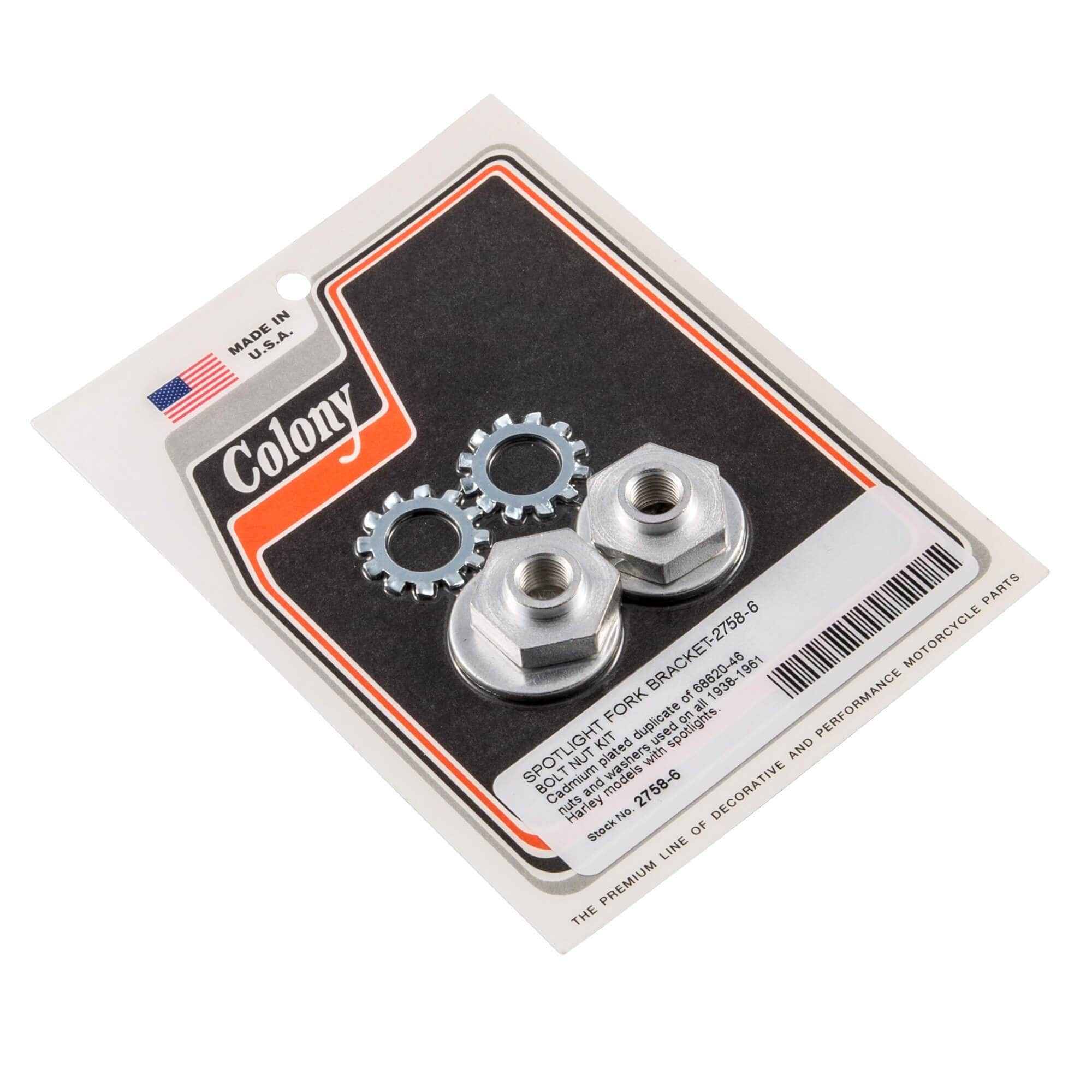 #2758-6 Spotlight Fork Bracket Bolt Nut Kit 1938-1961 Harley-Davidson - CAD Plated