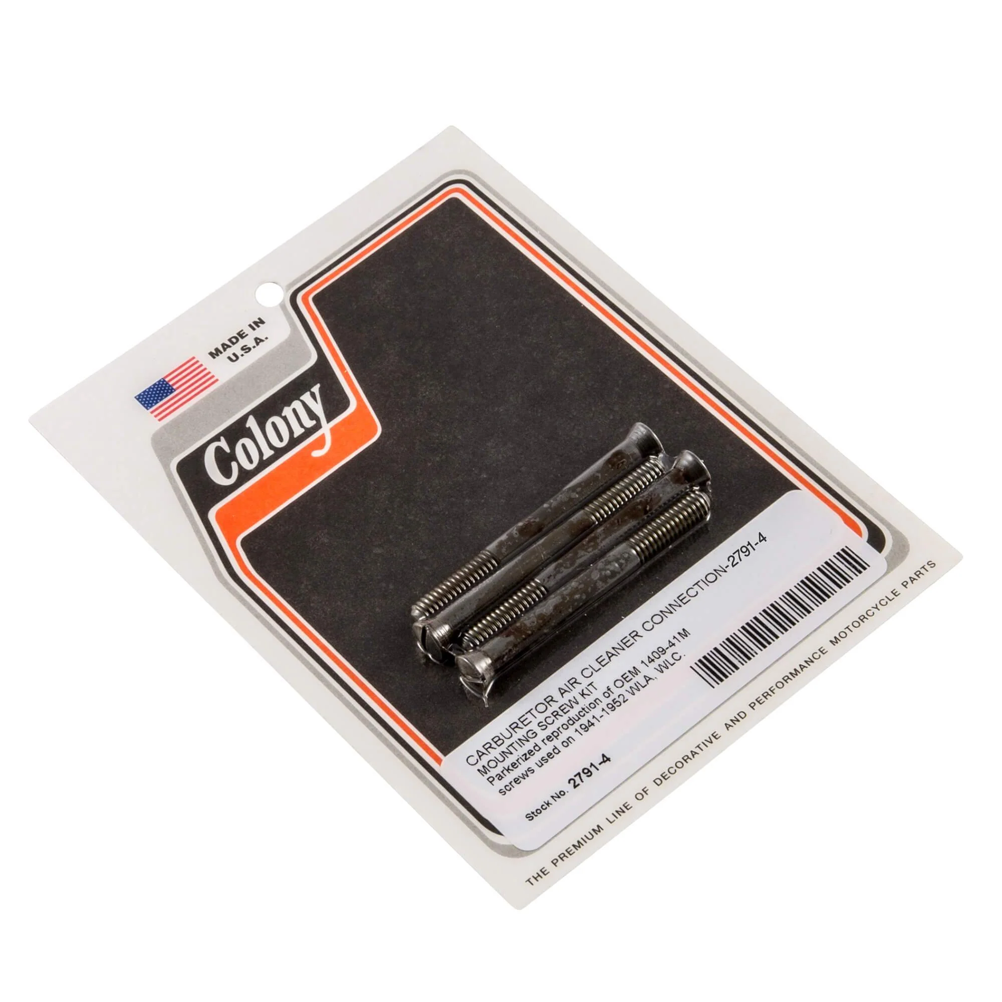 #2791-4 Carburetor Air Cleaner Connection Mounting Screw Kit 1941-1952 Harley-Davidson WLA/WLC - Parkerized