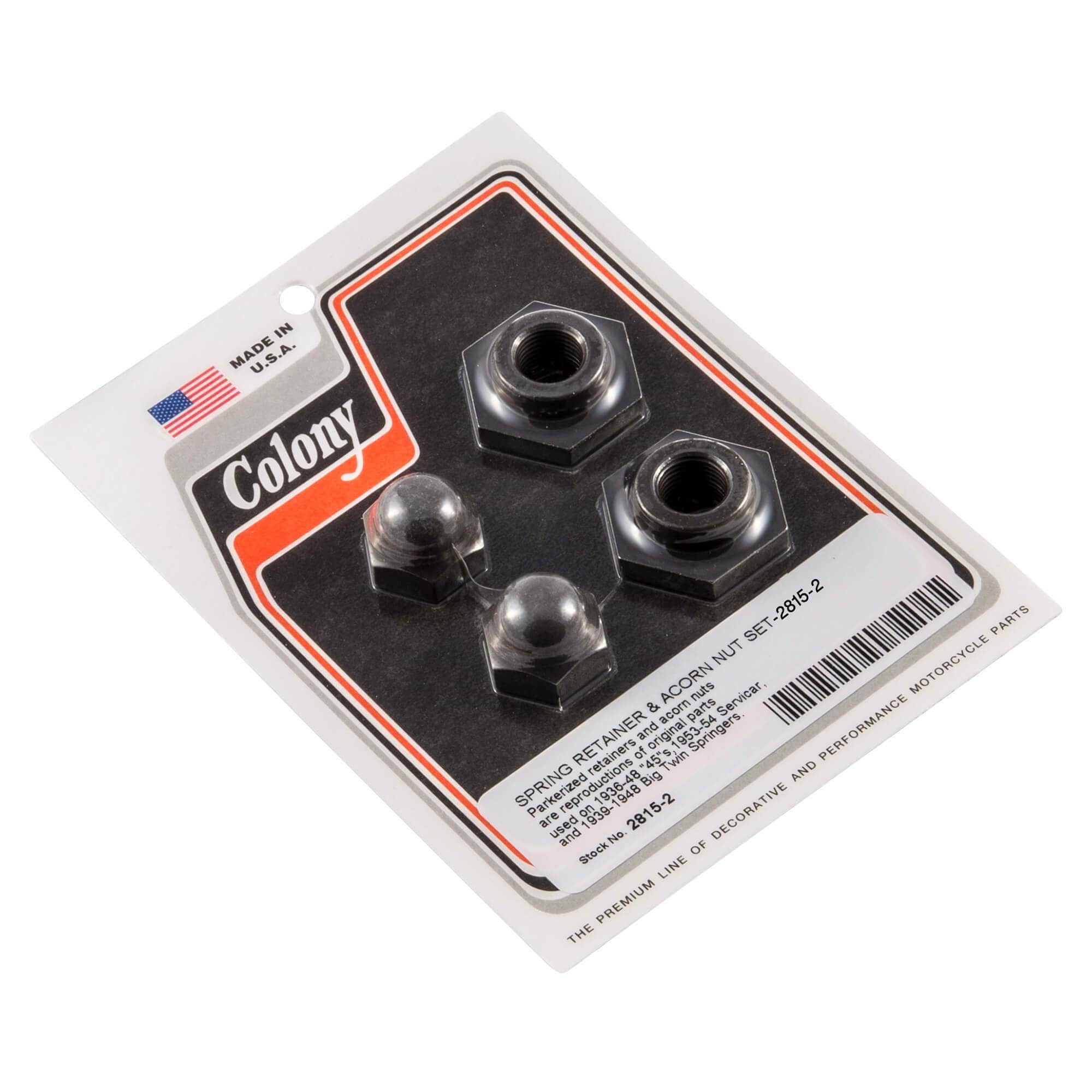#2815-2 Spring Retainer and Acorn Nut Set 1939-1948 Harley-Davidson Big Twin Springers 1936-1952 45s 1953-1954 Servi-car - Parkerized