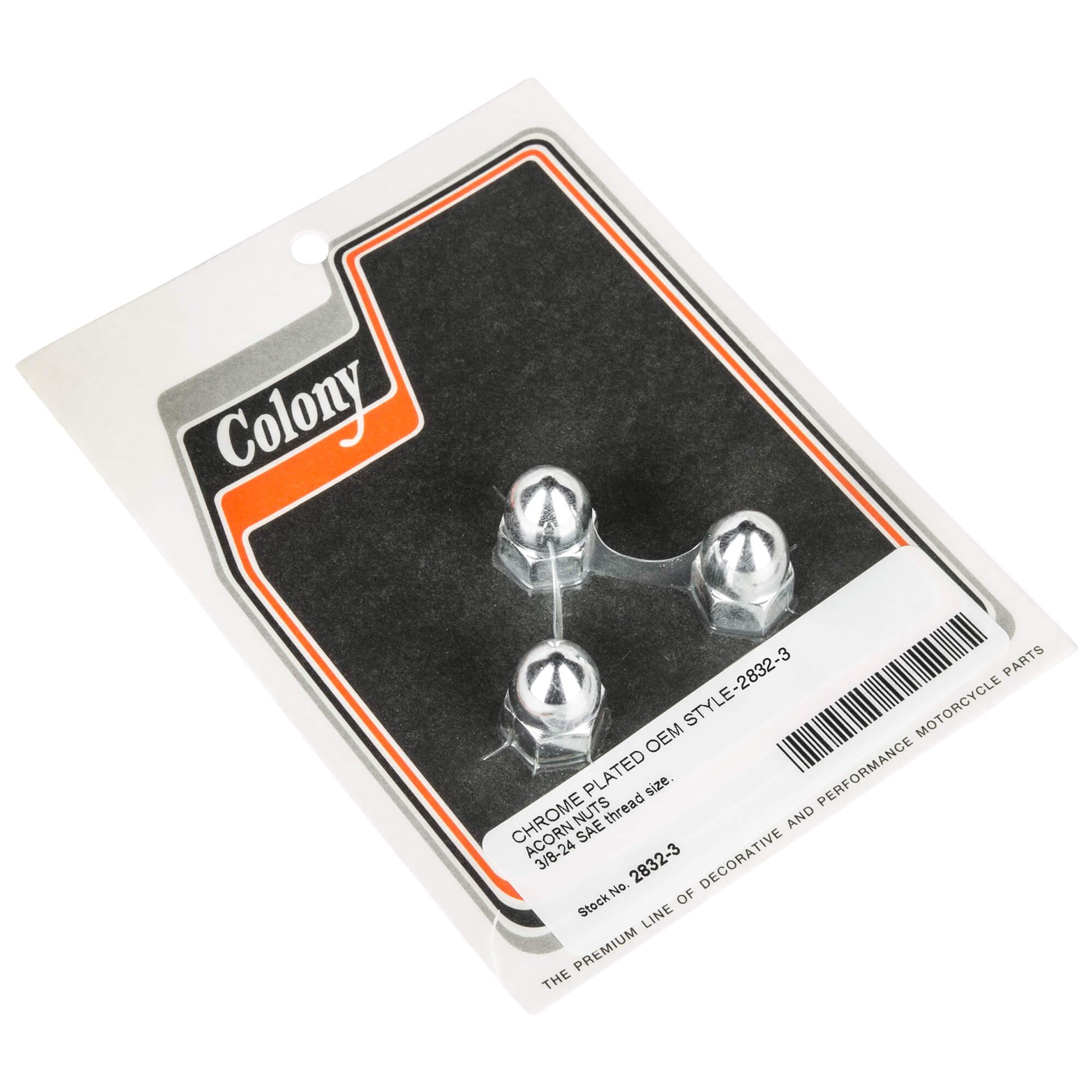 #2832-3 3/8-24 Acorn Nuts - Harley-Davidson OEM Style - 3 Pack - Chrome Plated