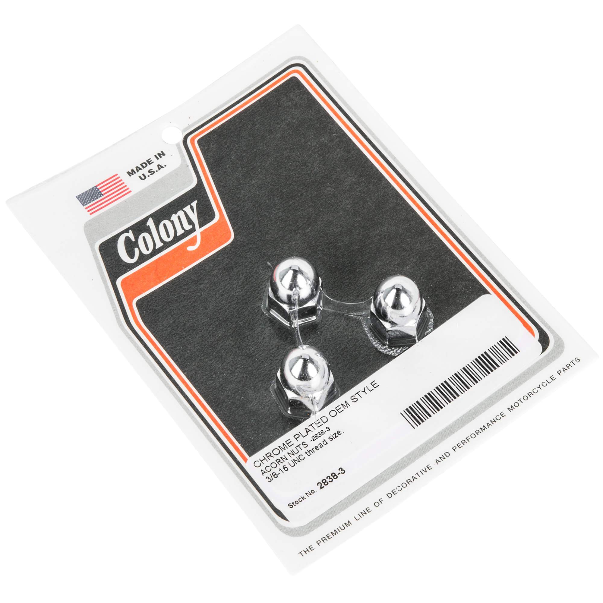 #2838-3 3/8-16 Chrome Plated Acorn Nuts - Harley-Davidson OEM Style - 3 Pack - Image 2