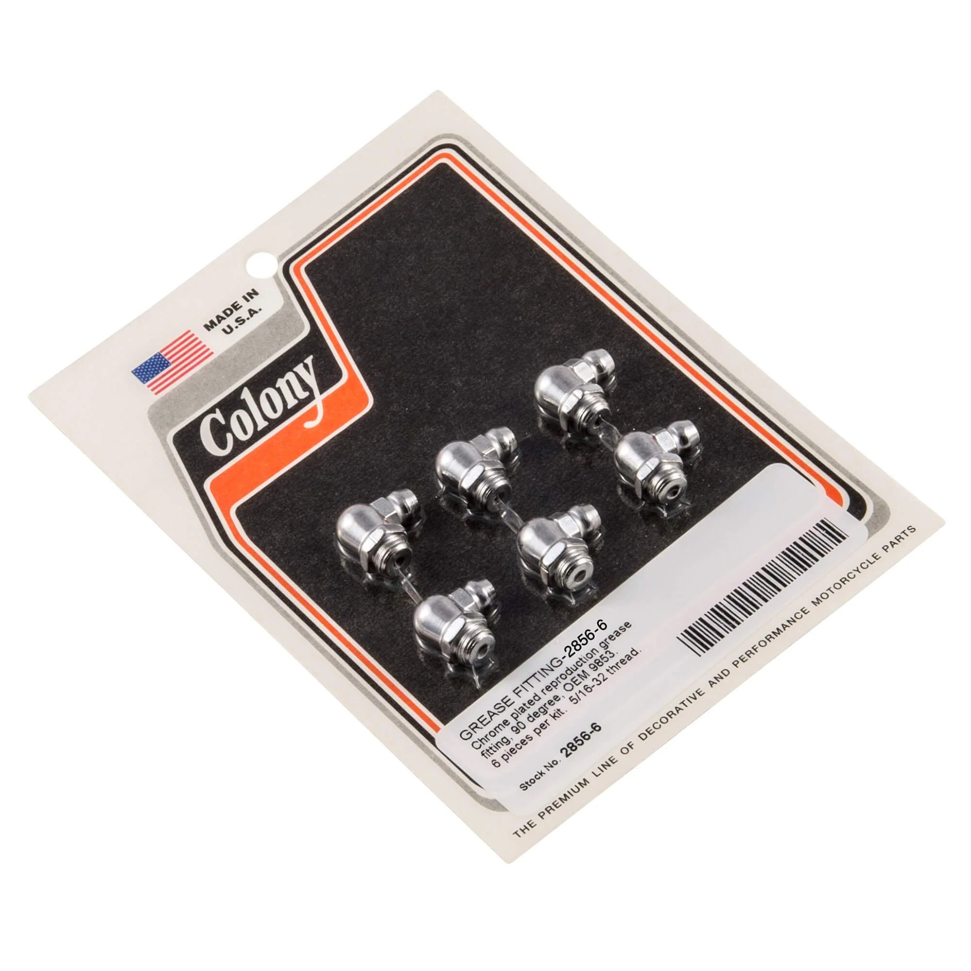 #2856-6 Grease Fitting Harley-Davidson OEM #9853 90 degree - 6 Pack - Chrome Plated