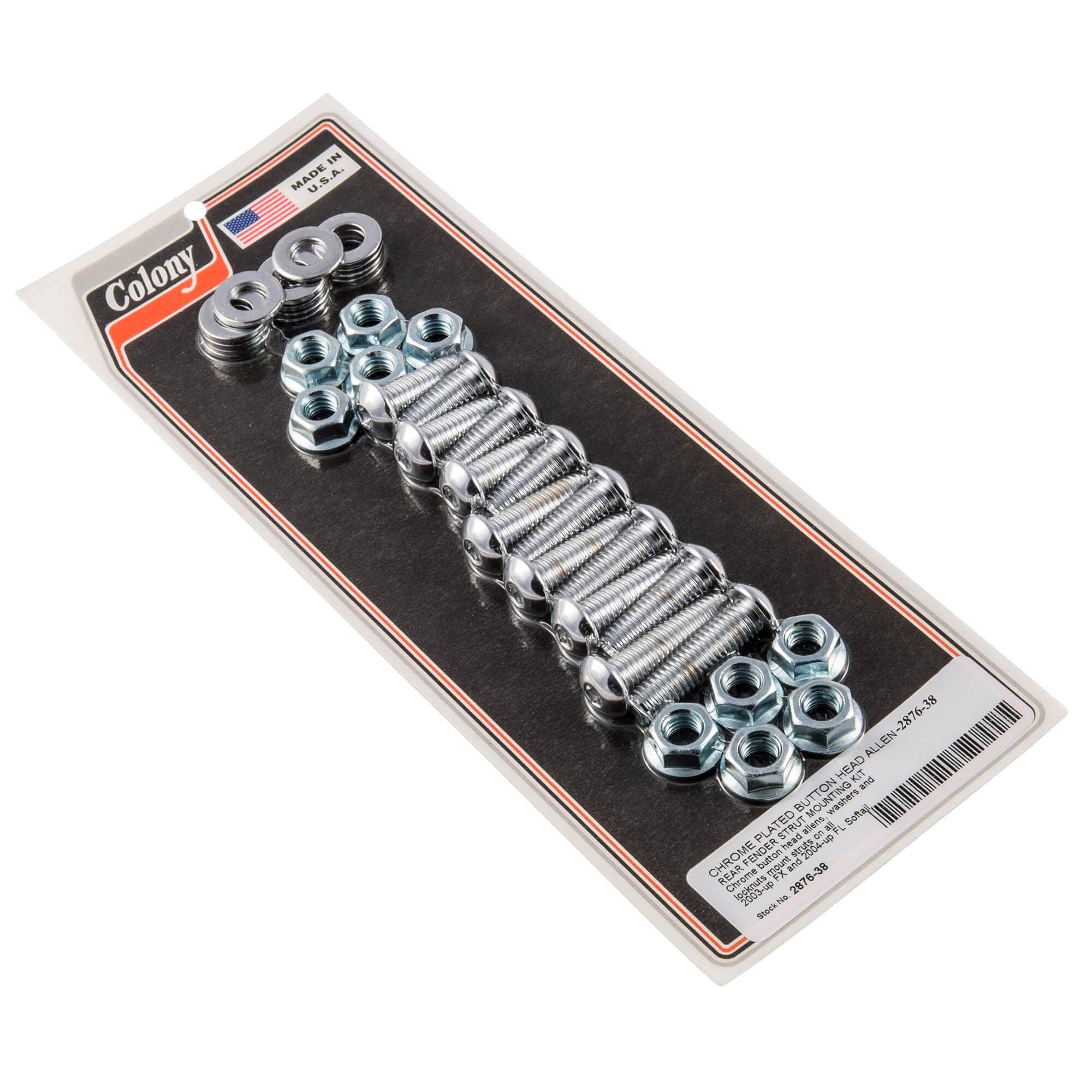 #2876-38 Rear Fender Strut Mounting Button Allen Kit 2003-Up Harley-Davidson FX 2004-Up Softail - Chrome Plated