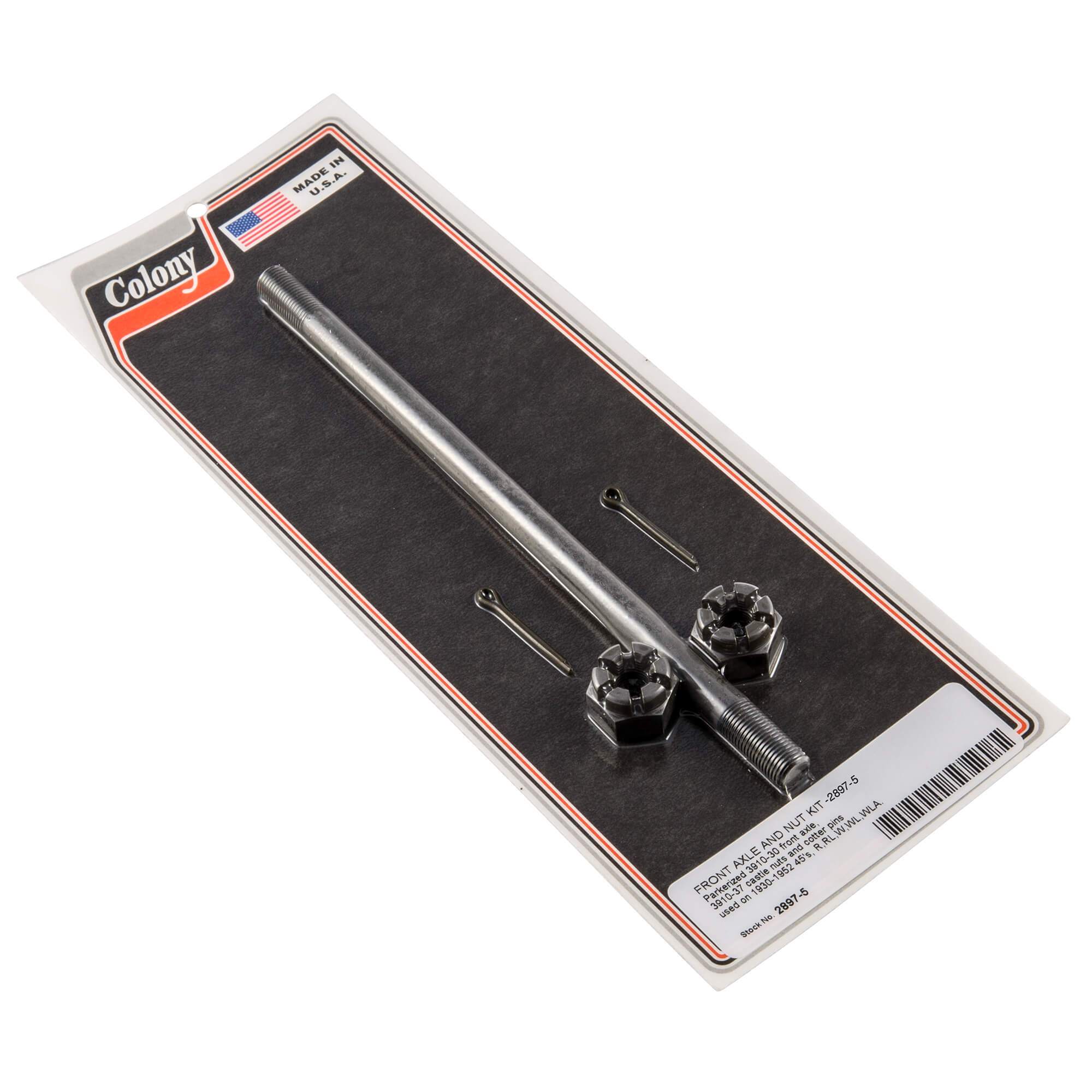 #2897-5 Front Axle and Nut Kit 1930-1952 Harley-Davidson 45s/R/RL/W/WL/WLA - Parkerized