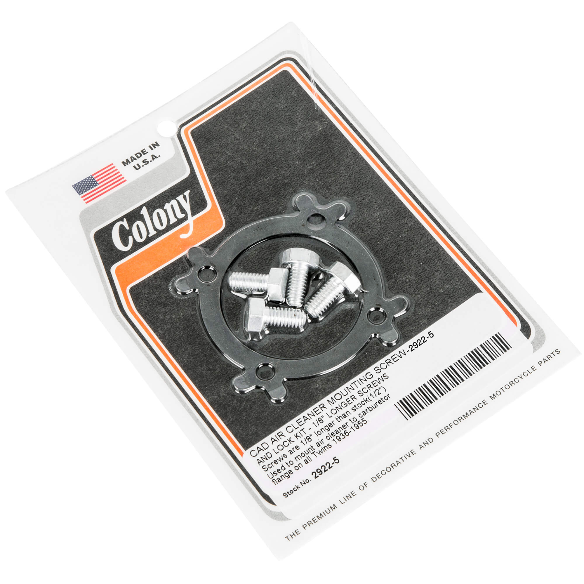 #2922-5 Air Cleaner Over Length Mounting Screw and Lock Kit 1936-1955 Harley-Davidson All Twins - CAD Plated